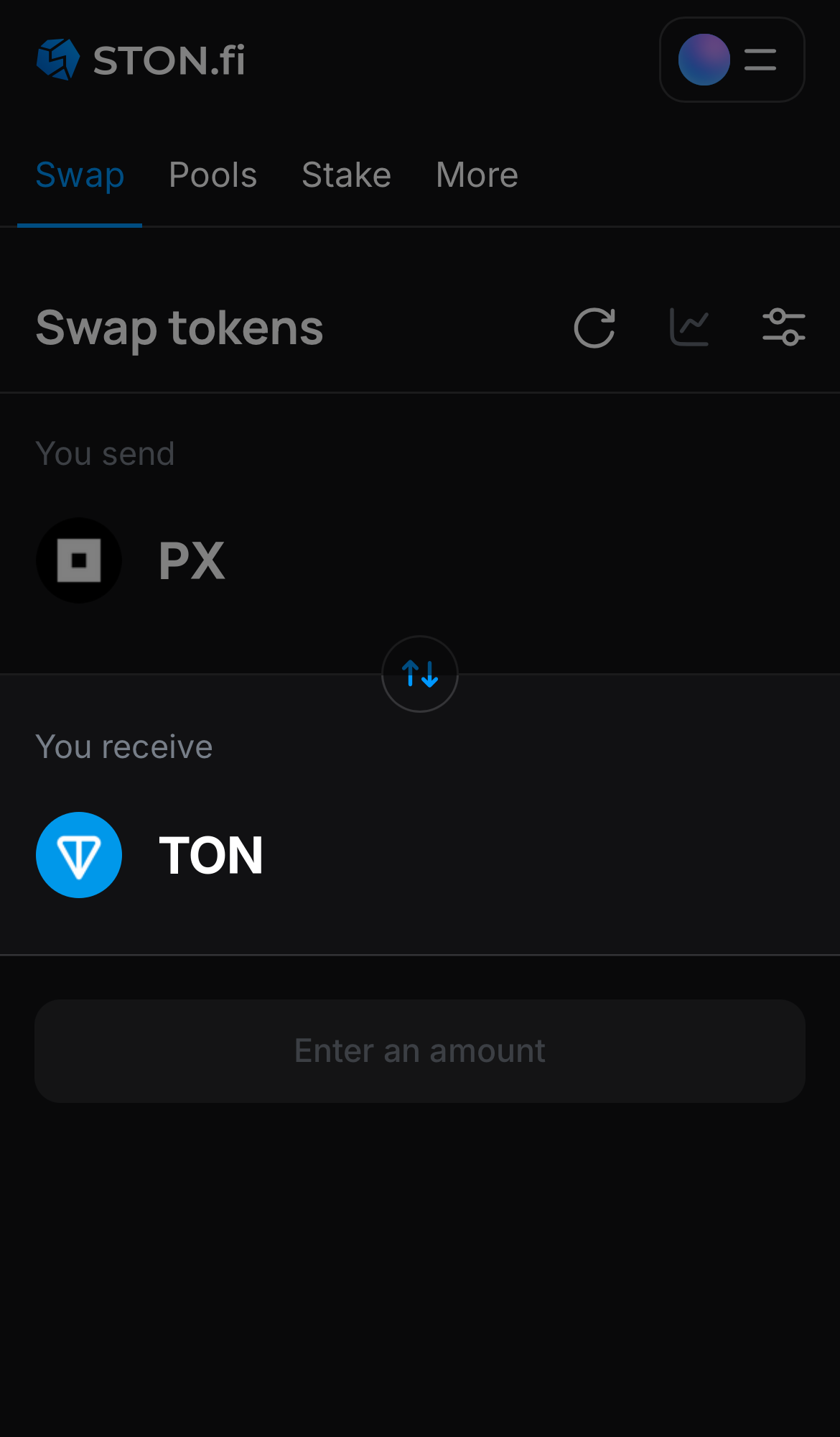 Pilih token pada kotak ‘You receive’ — misalnya, TON.