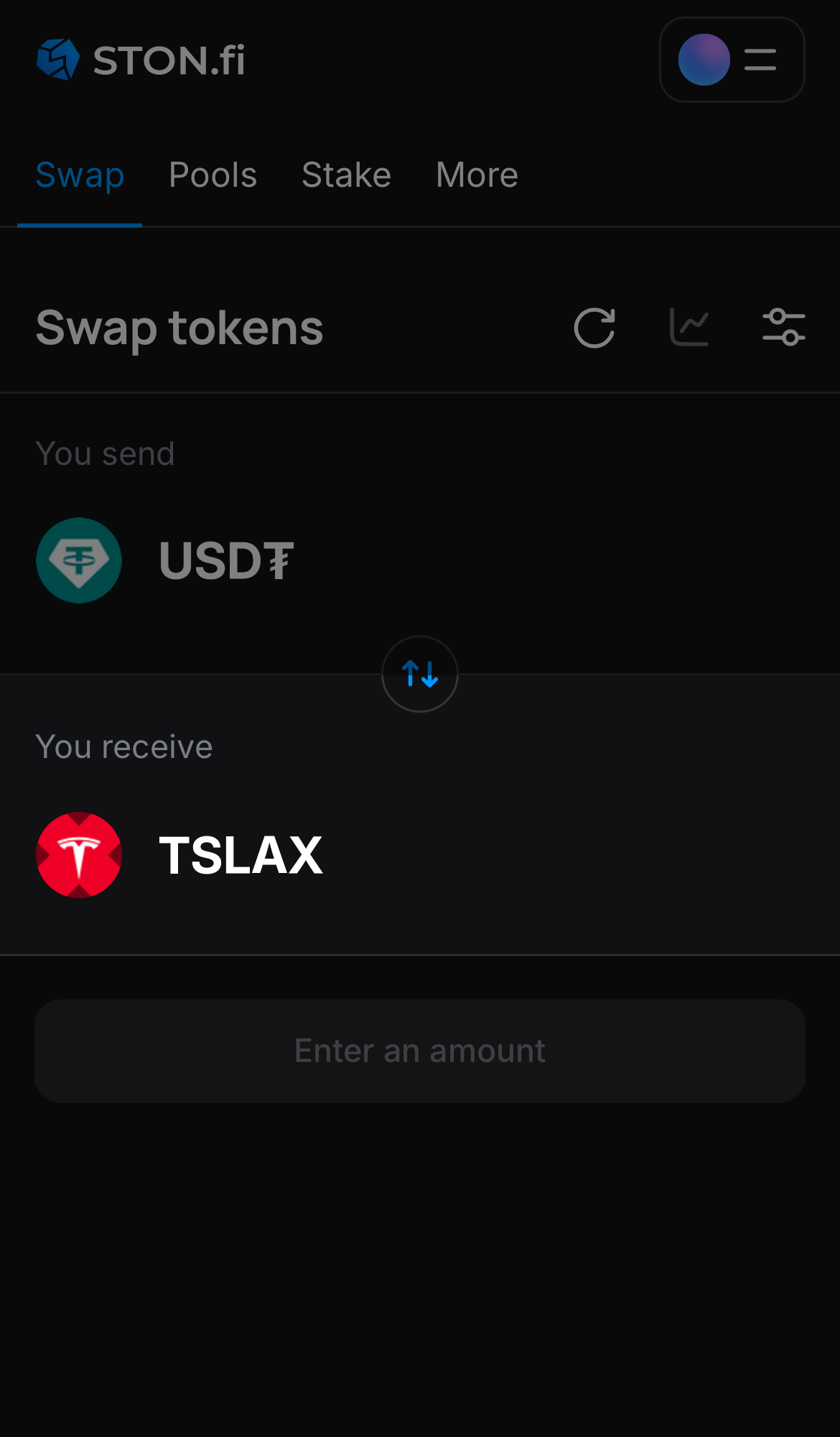 Выберите TSLAx в поле «You receive».
