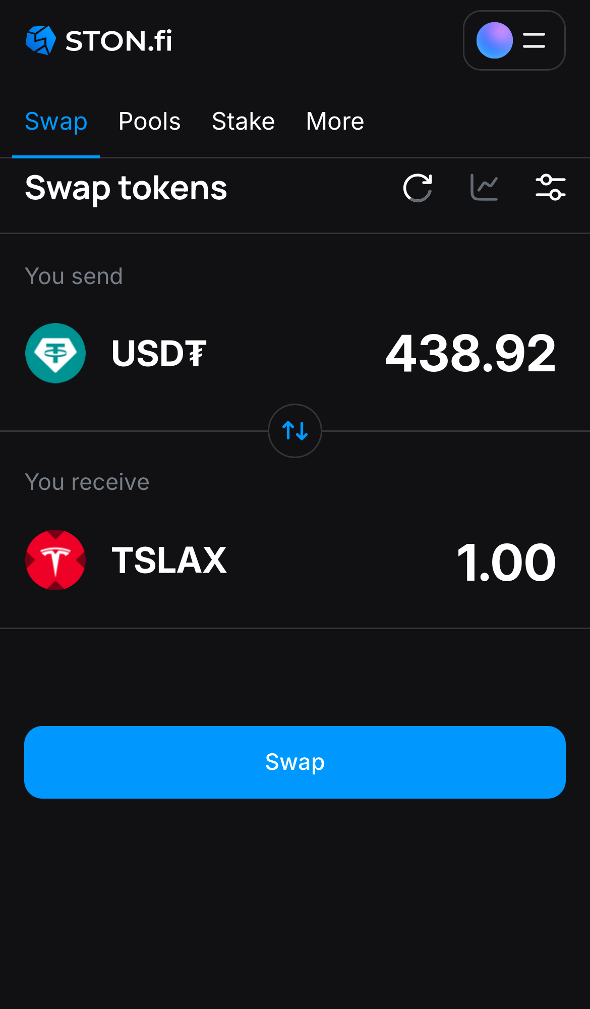 Введите количество токенов, которые вы хотите продать или купить. Алгоритм сделает все необходимые расчеты.