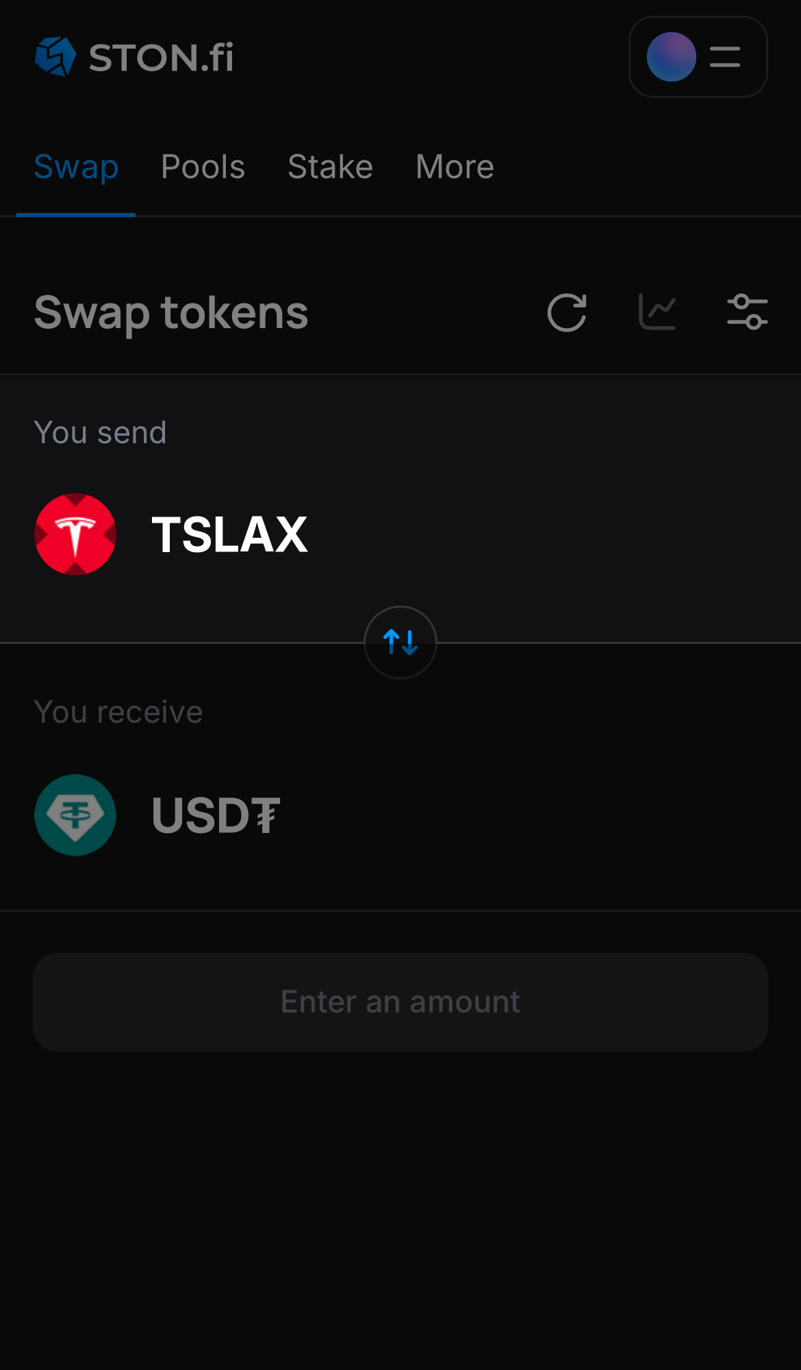 Выберете токен TSLAx в поле «You send».