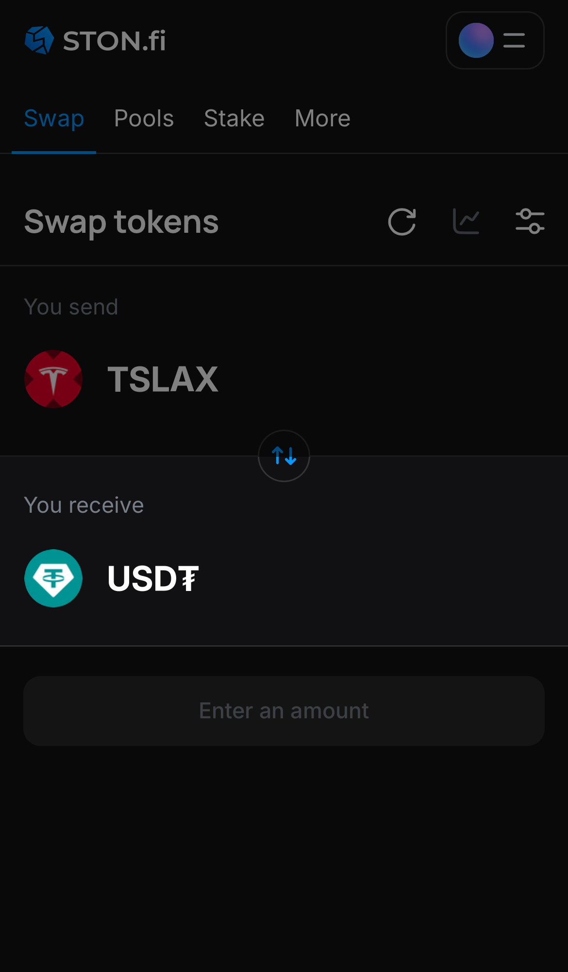 Выберите токен в поле «You receive» — например, USD₮.