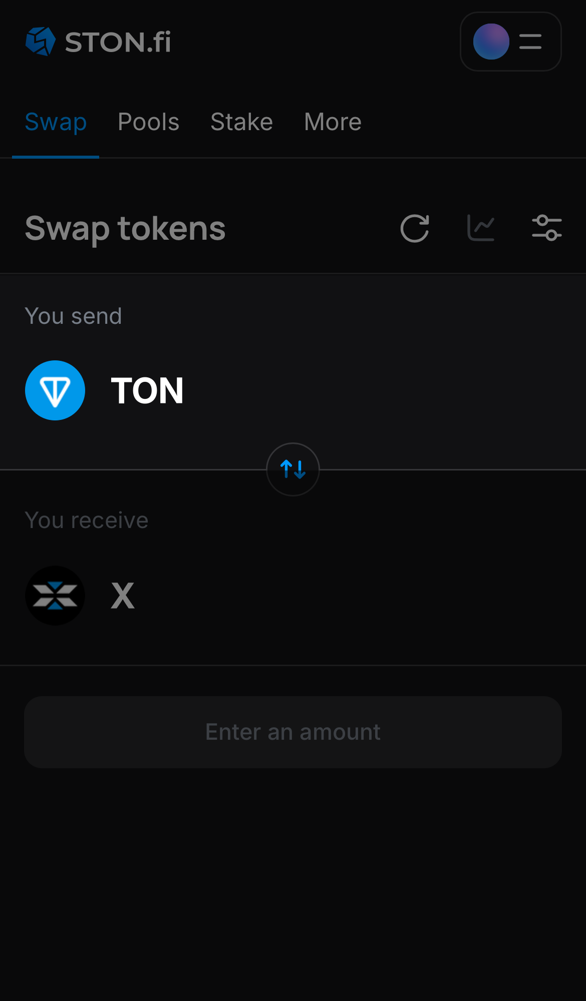 Chọn một token trong ô ‘You send’ — ví dụ, TON.