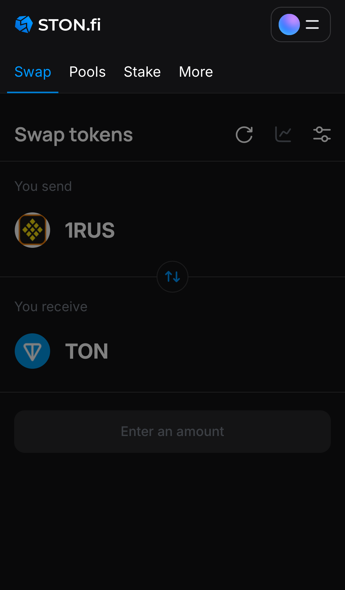 Open the STON.fi app and navigate to the ‘Swap‘ tab.