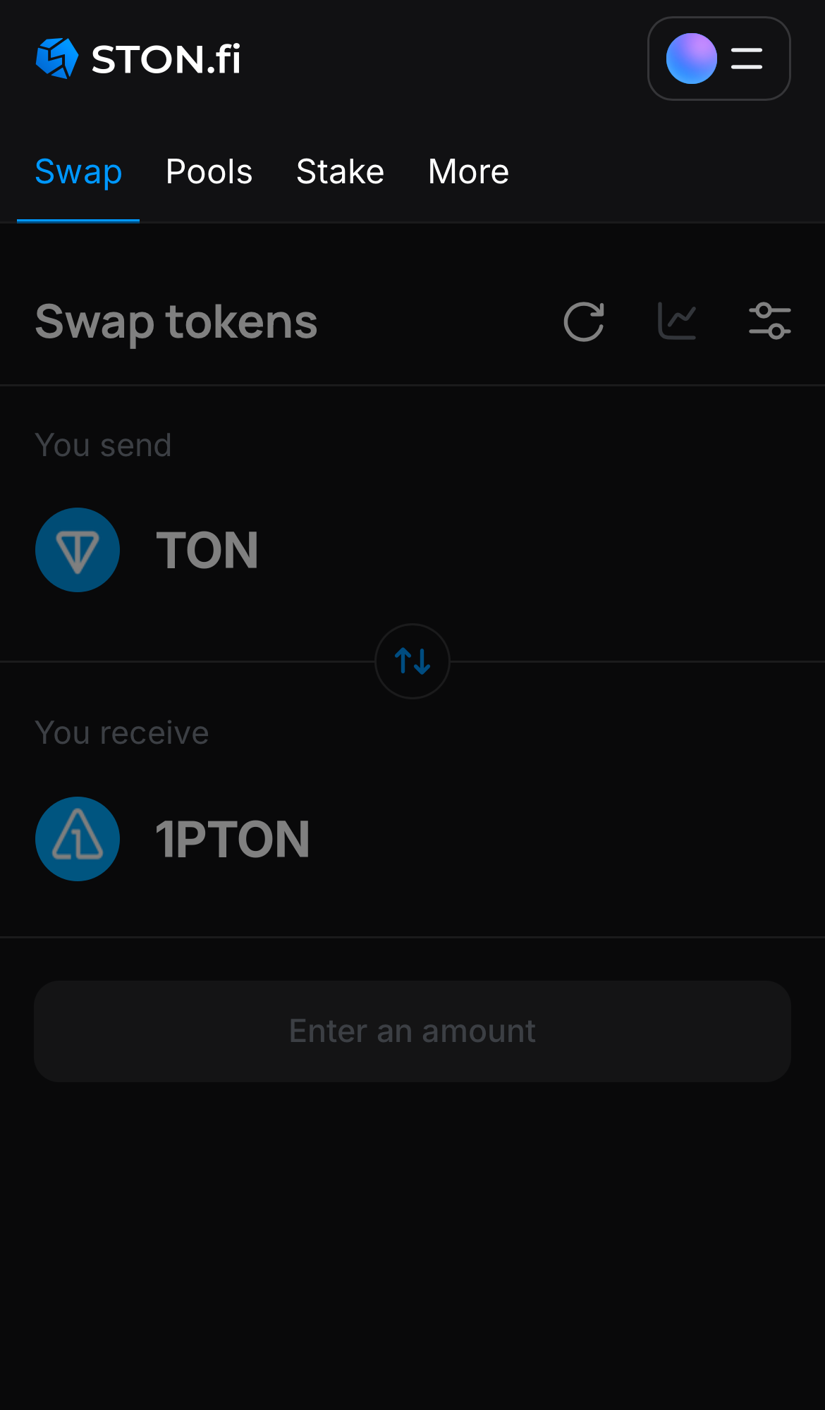 Open the STON.fi app and navigate to the ‘Swap‘ tab.