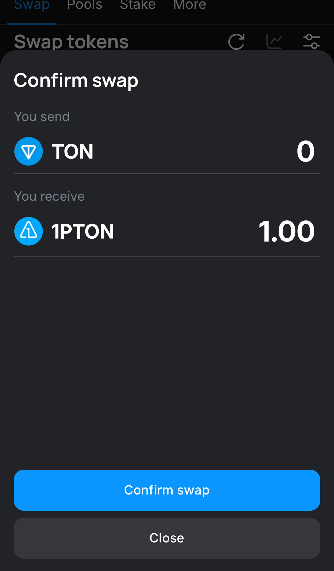 Click ‘Swap‘, double-check the details, and confirm the transaction by clicking the ‘Confirm swap‘ button.