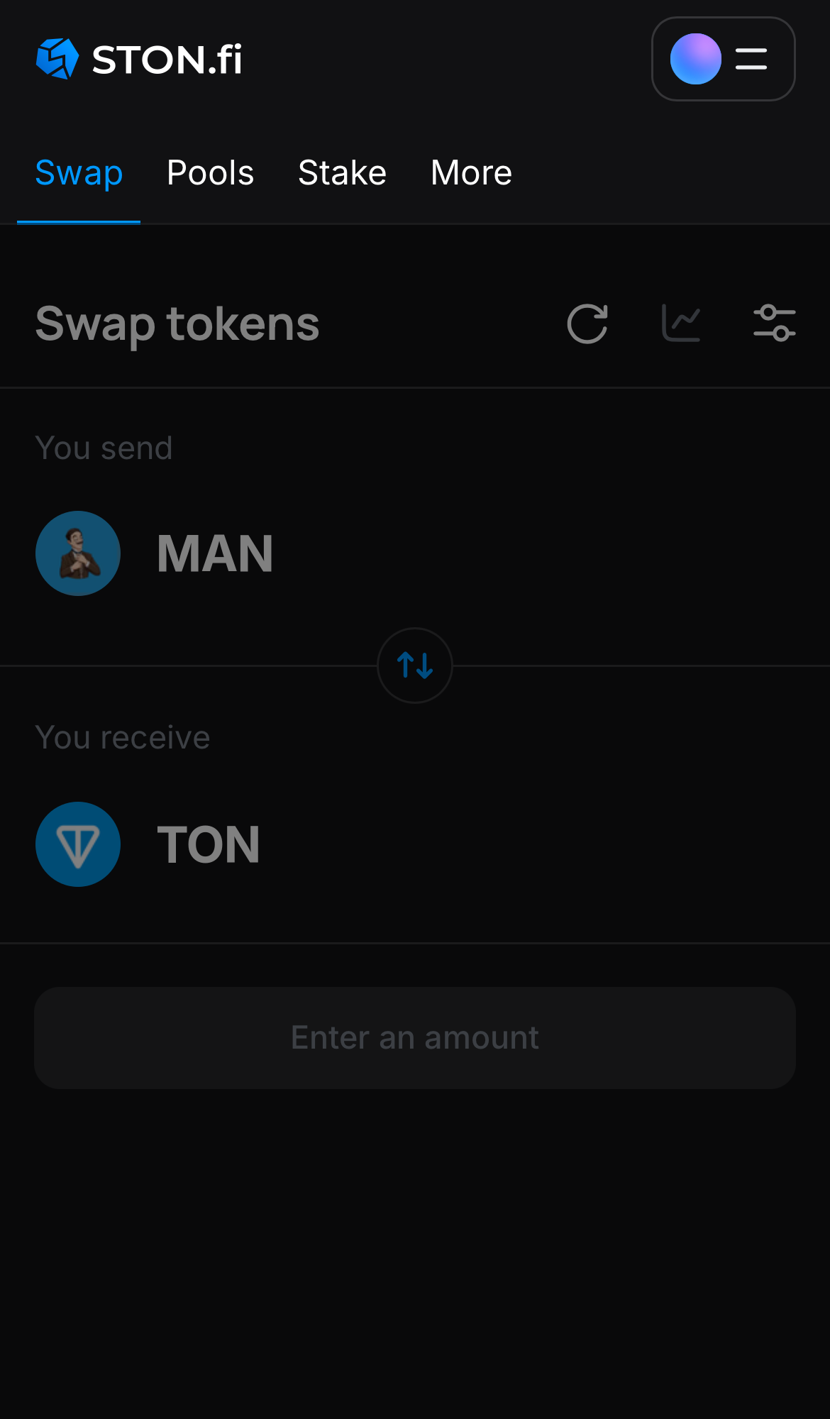 برنامه STON.fi را باز کنید و به زبانه ‘Swap‘ بروید.
