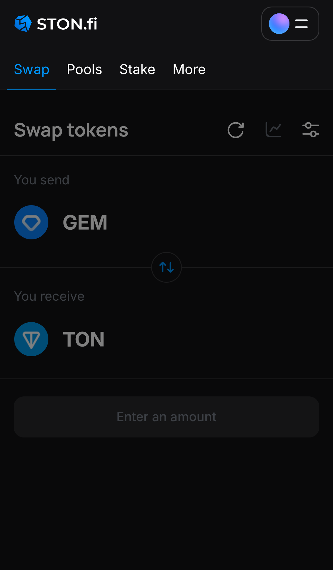 Ouvrez l’ application STON.fi et allez sur l’onglet ‘Swap‘.