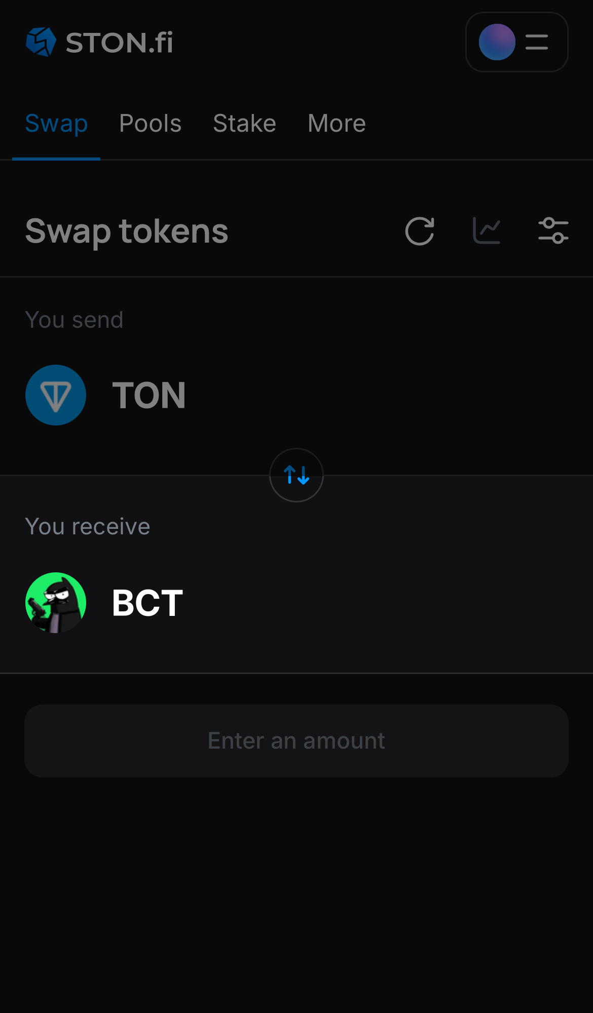 Choose bct in the ‘You receive‘ box.