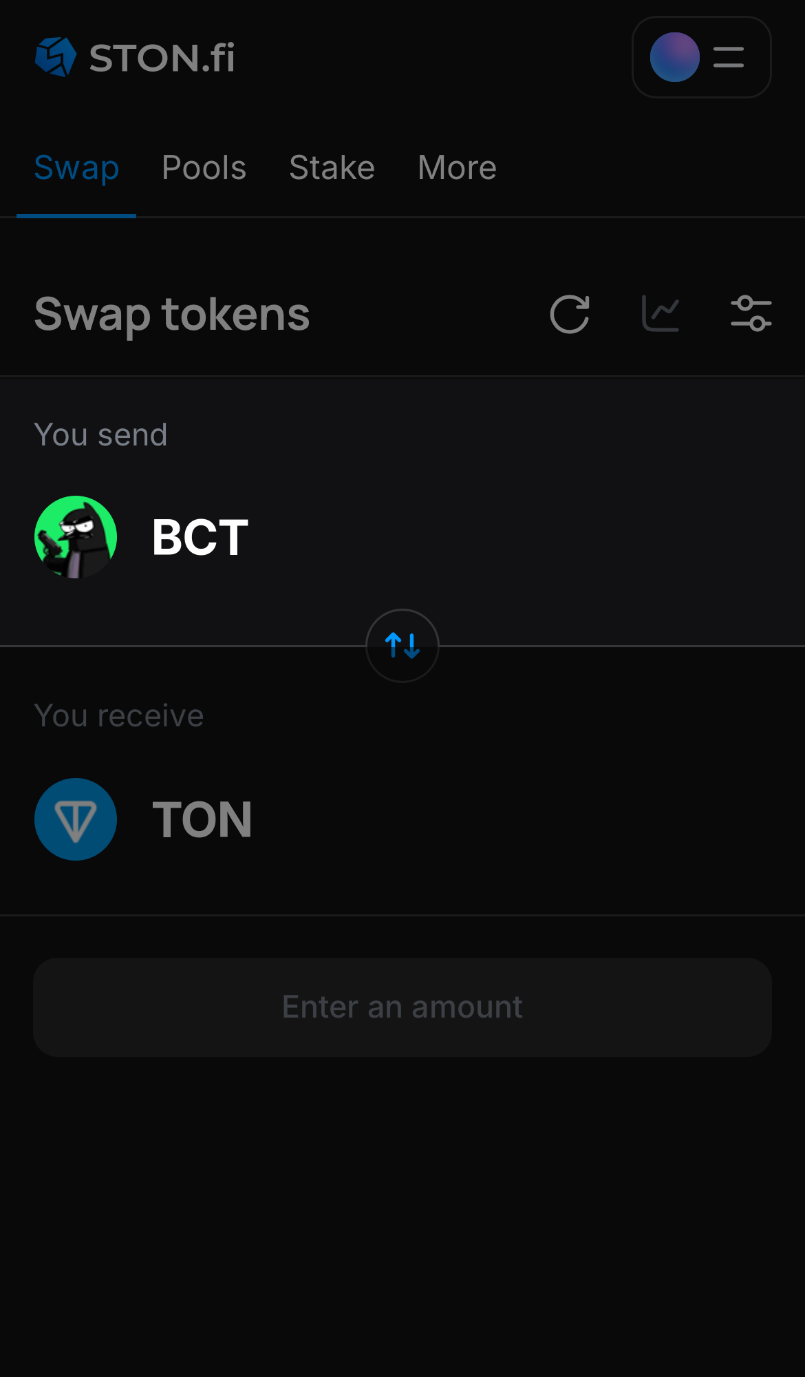 Choose bct in the ‘You send‘ box.