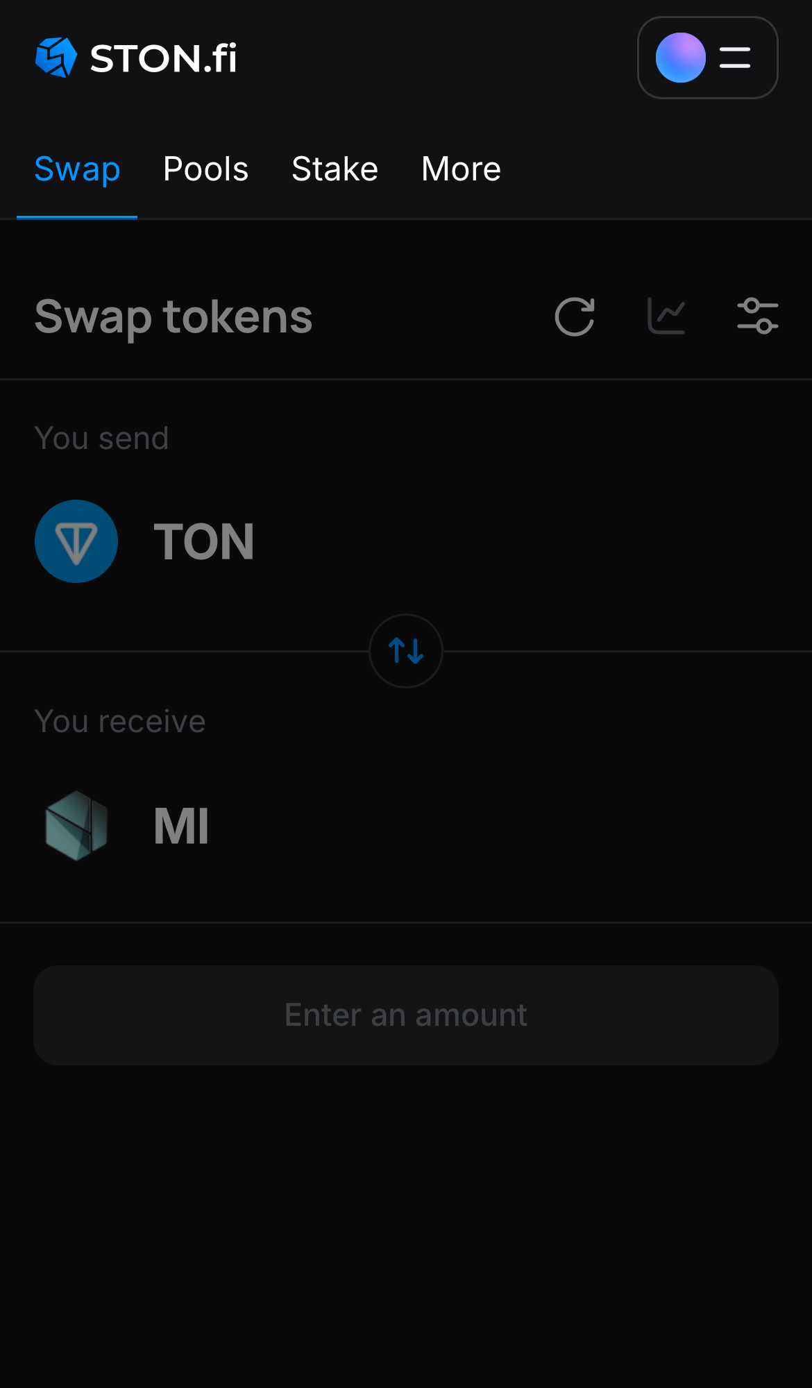 Abre la aplicación STON.fi y dirígete a la pestaña ‘Swap‘.