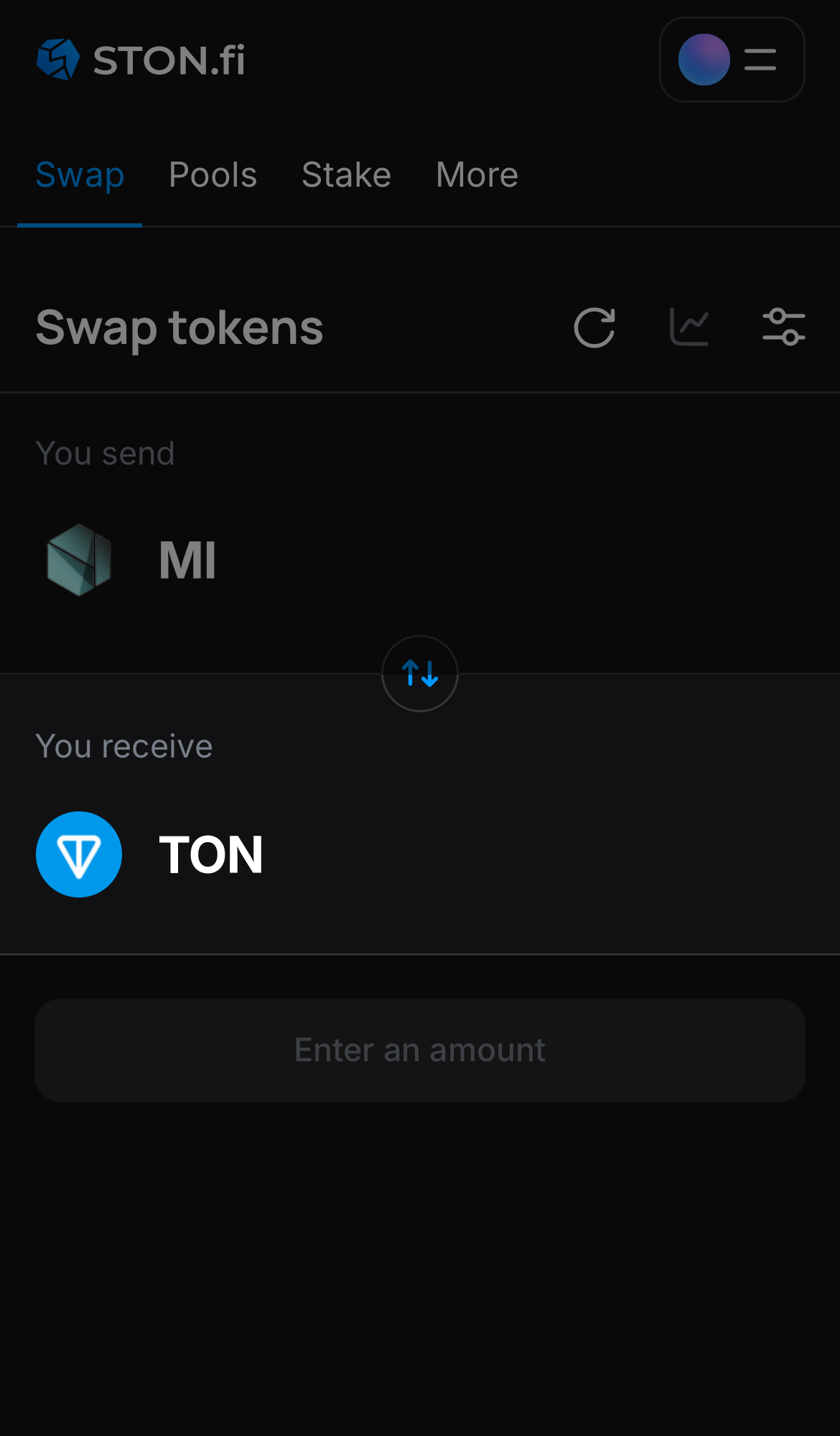 Elige un token en la casilla ‘You receive’ — por ejemplo, TON.