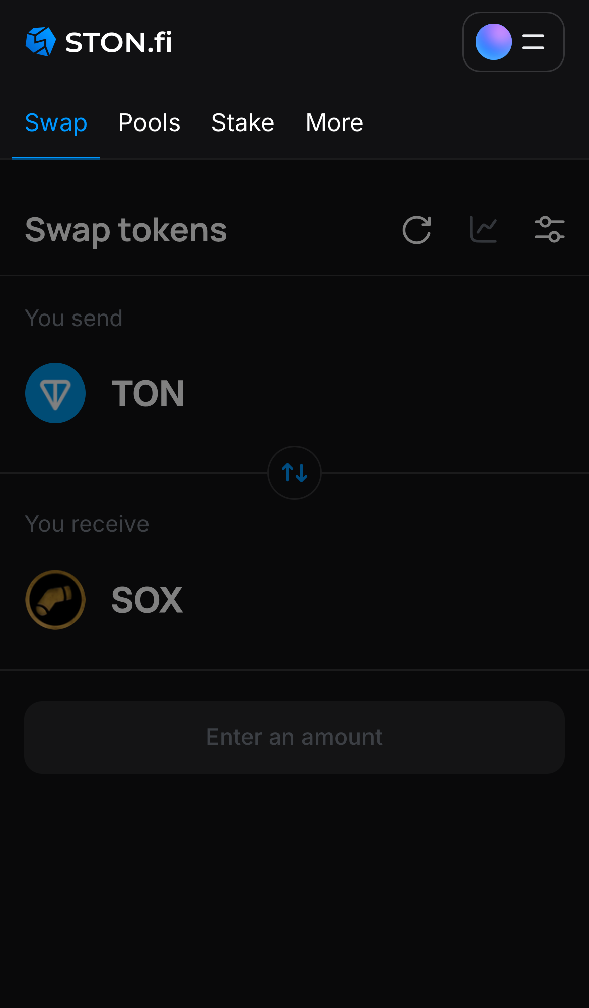 Mở ứng dụng STON.fi và chuyển đến tab ‘Swap‘.