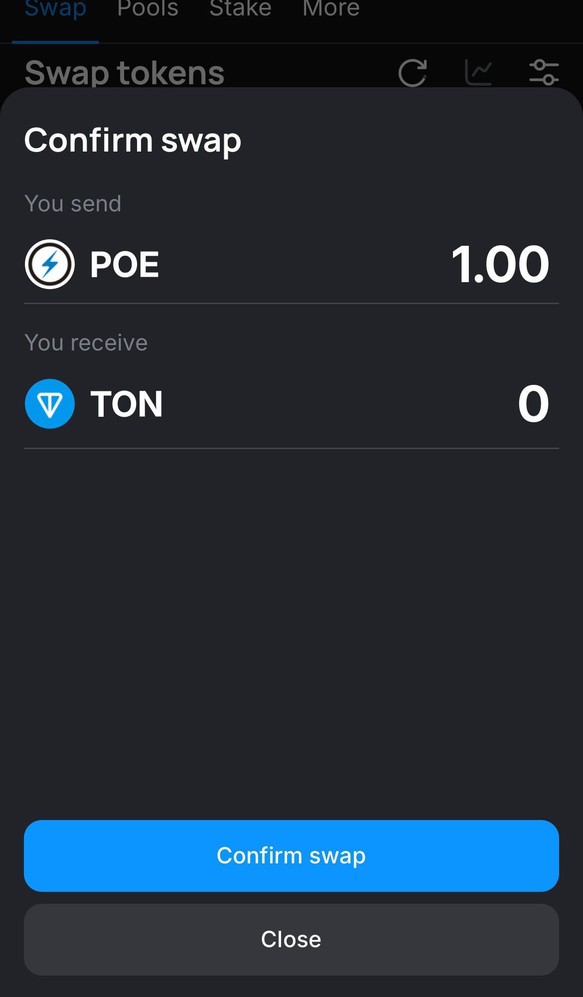 Click ‘Swap‘, double-check the details, and confirm the transaction by clicking the ‘Confirm swap‘ button.