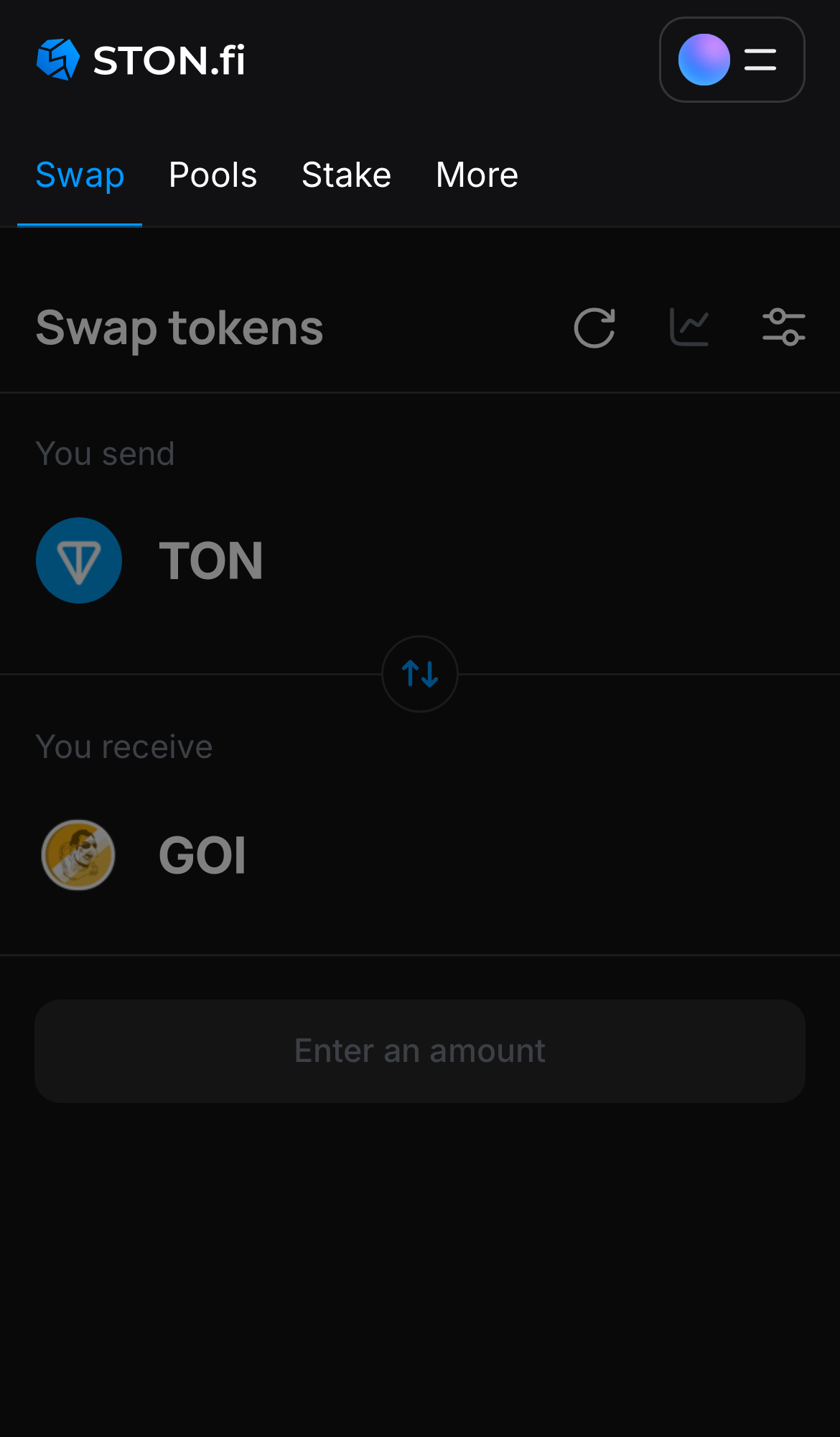 Buka aplikasi STON.fi dan buka tab ‘Swap‘.
