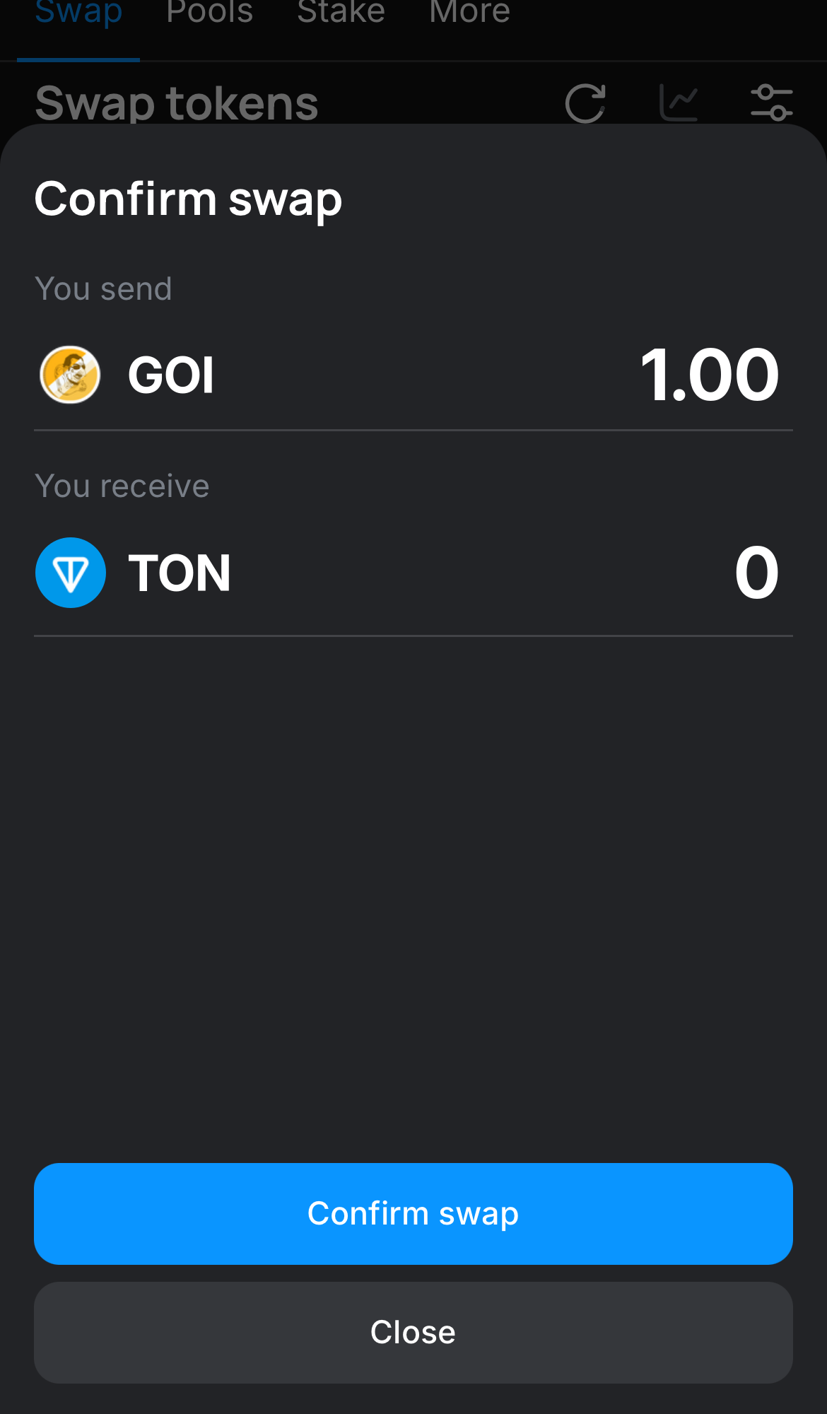 Klik ‘Swap‘, periksa kembali detailnya, dan konfirmasi transaksi dengan mengklik tombol ‘Confirm swap‘.