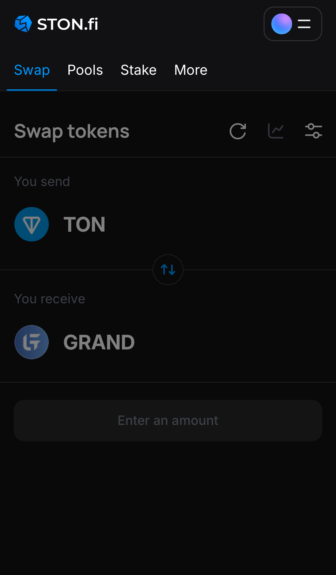Ouvrez l’ application STON.fi et allez sur l’onglet ‘Swap‘.