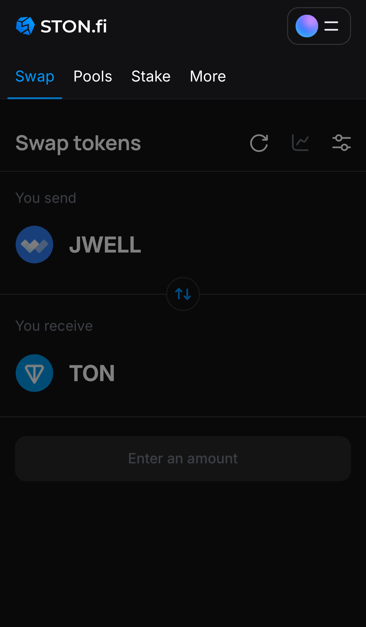 Open the STON.fi app and navigate to the ‘Swap‘ tab.