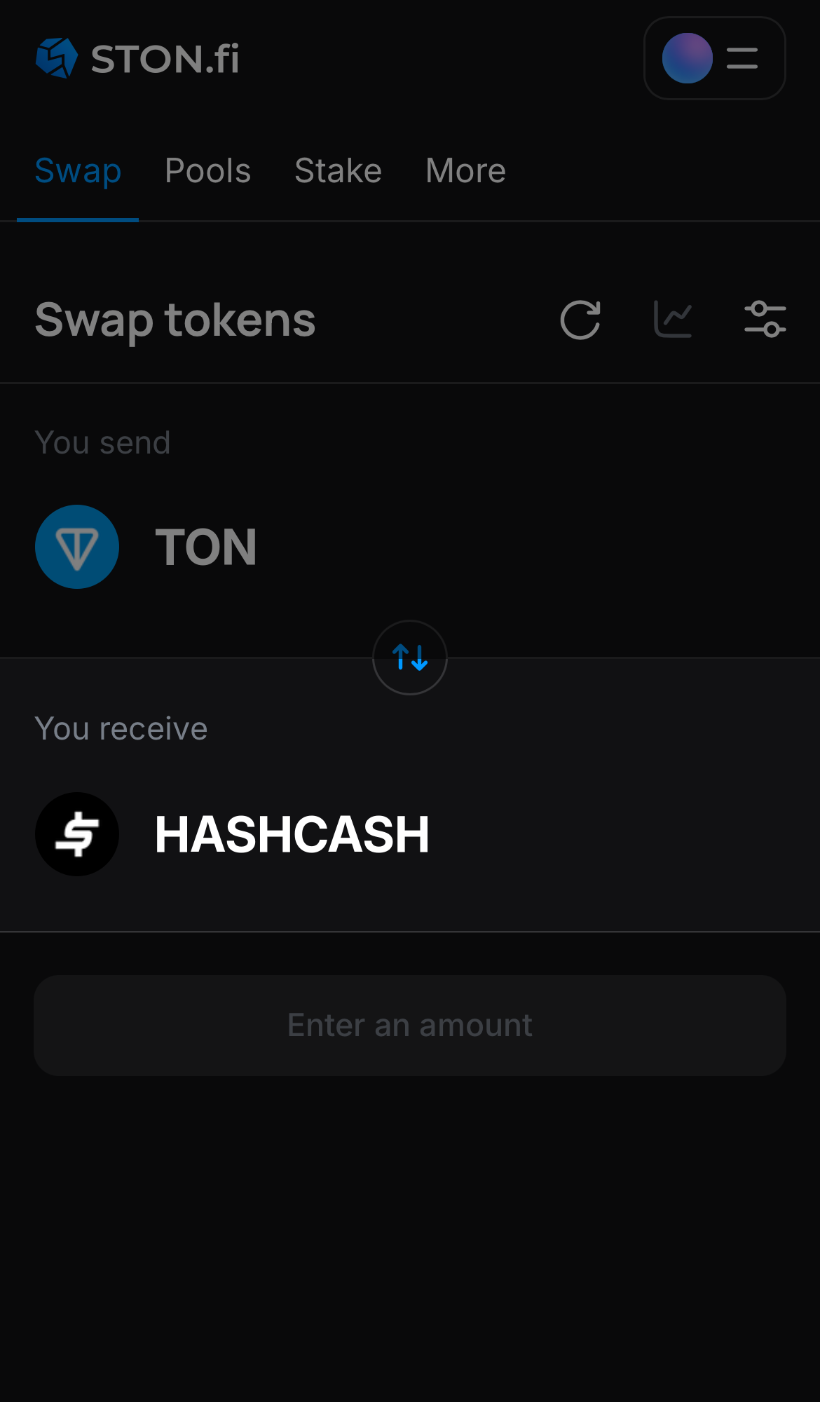 Selecione HASHCASH na caixa ‘You receive‘.