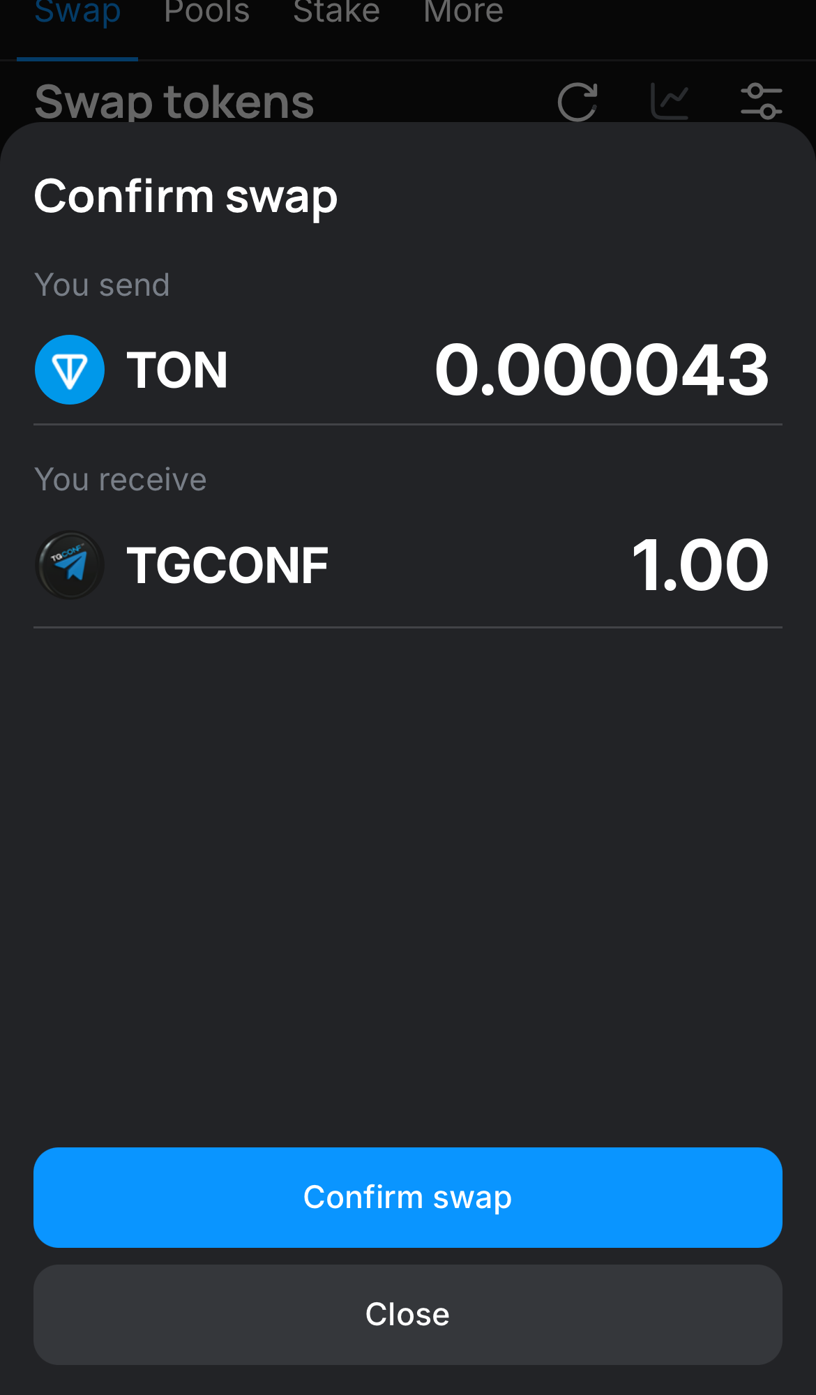 Nhấn ‘Swap‘, kiểm tra lại các chi tiết, và xác nhận giao dịch bằng cách nhấn nút ‘Confirm swap‘.