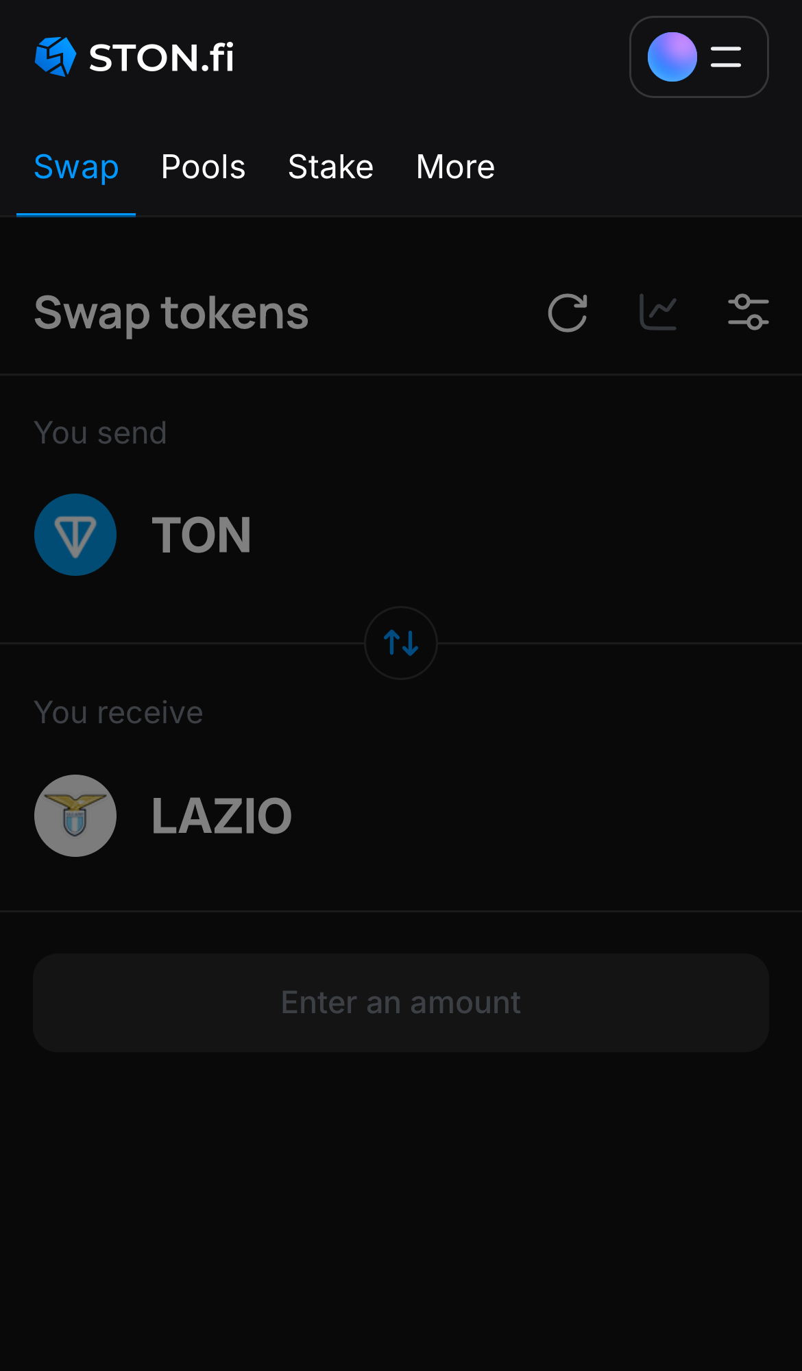 Open the STON.fi app and navigate to the ‘Swap‘ tab.