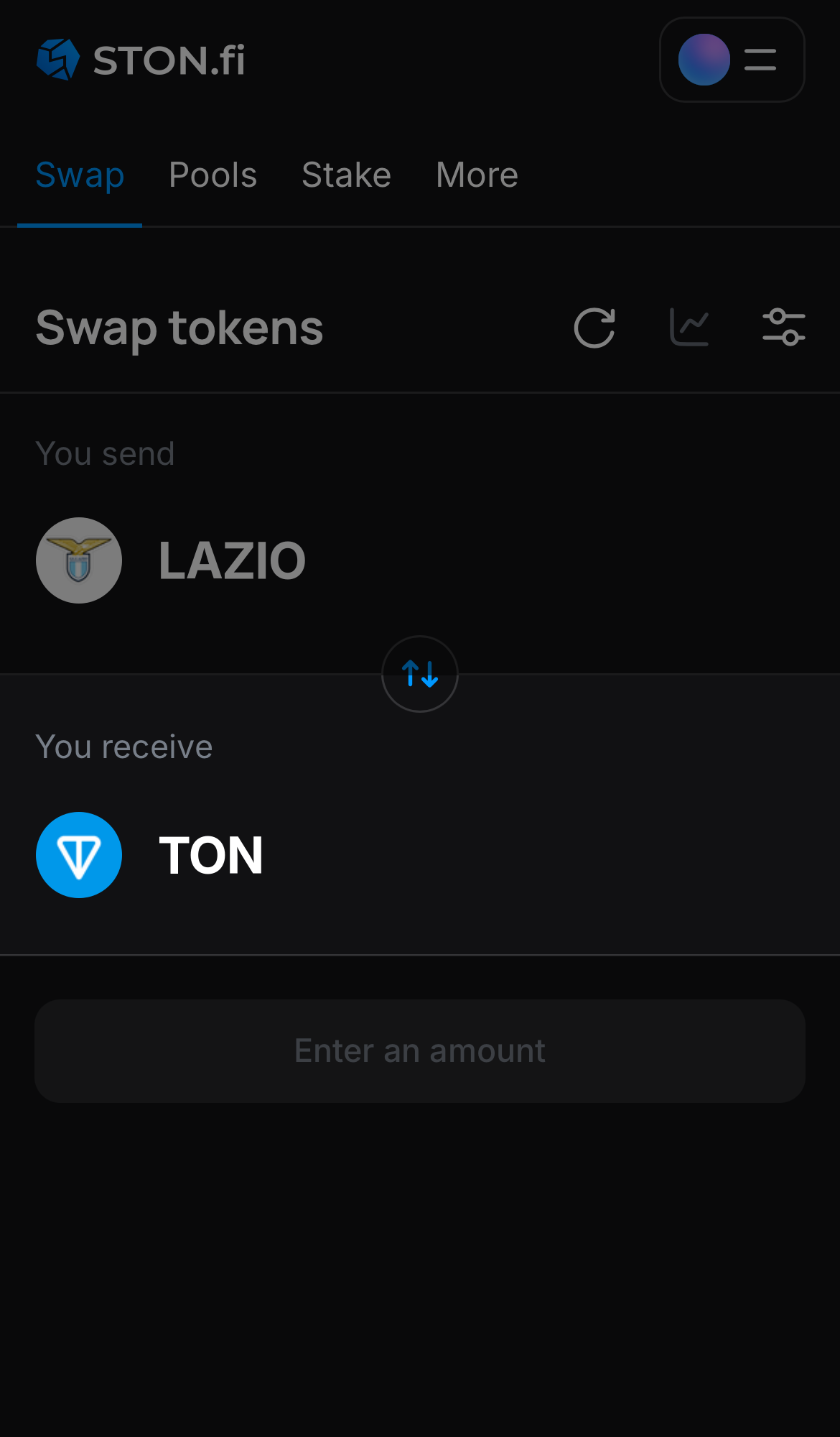 Choose a token in the ‘You receive’ box — for example, TON.