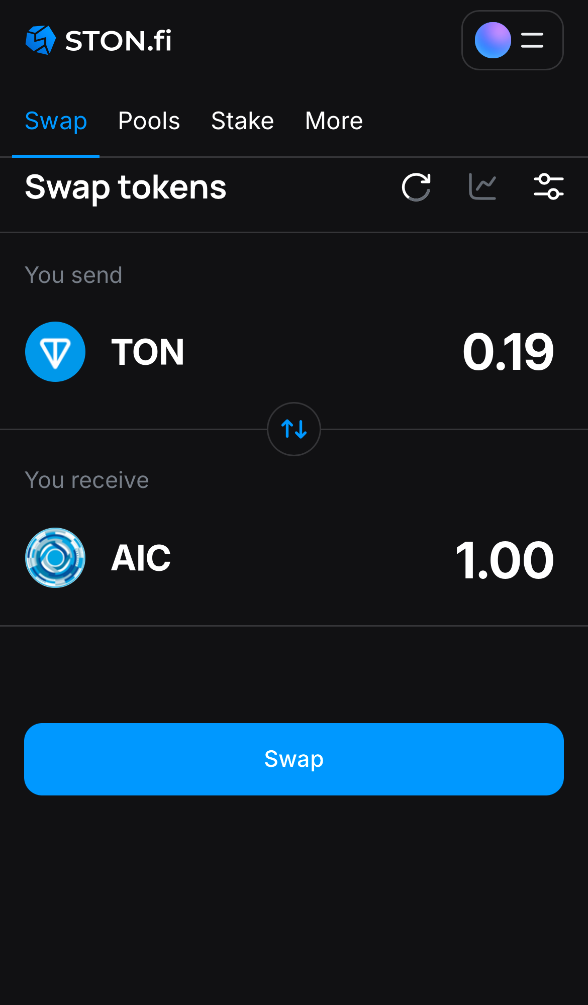 Input the quantity of tokens you‘re selling (or buying), and let the algorithm do all the calculations.