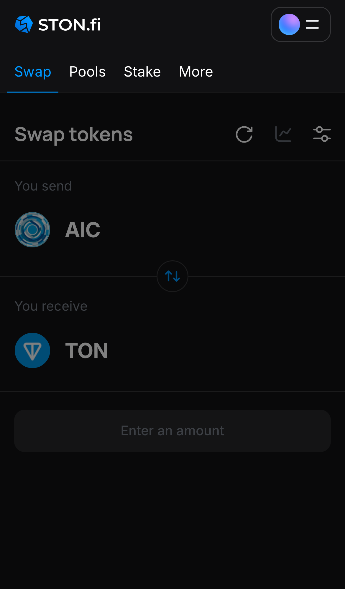 Open the STON.fi app and navigate to the ‘Swap‘ tab.