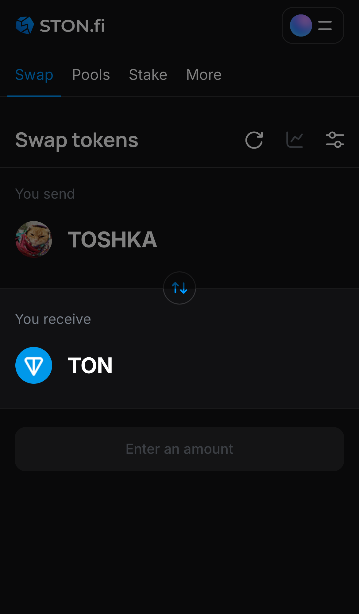 Selecione um token na caixa ‘You receive’ — por exemplo, TON.