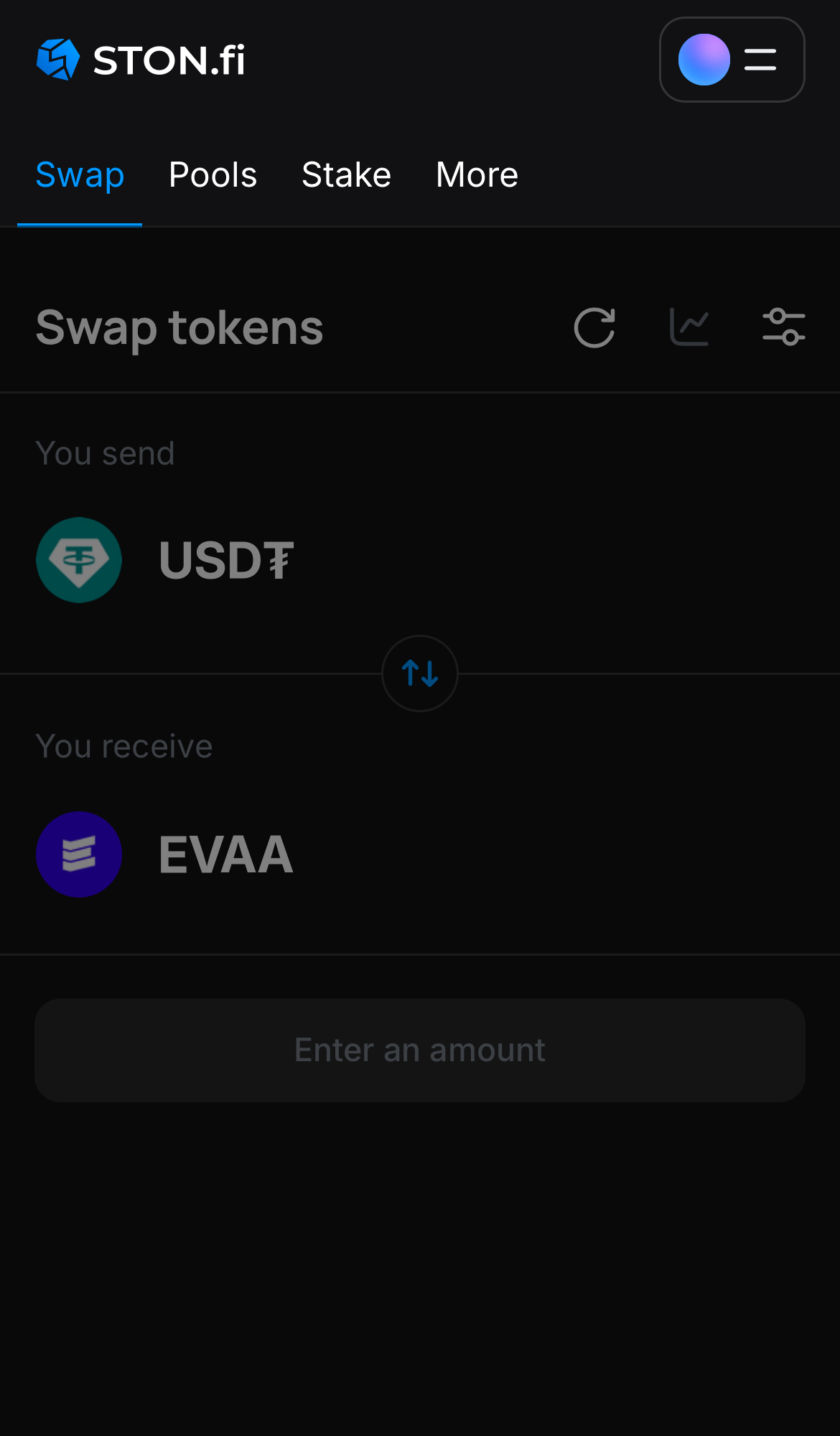 Buka aplikasi STON.fi dan buka tab ‘Swap‘.