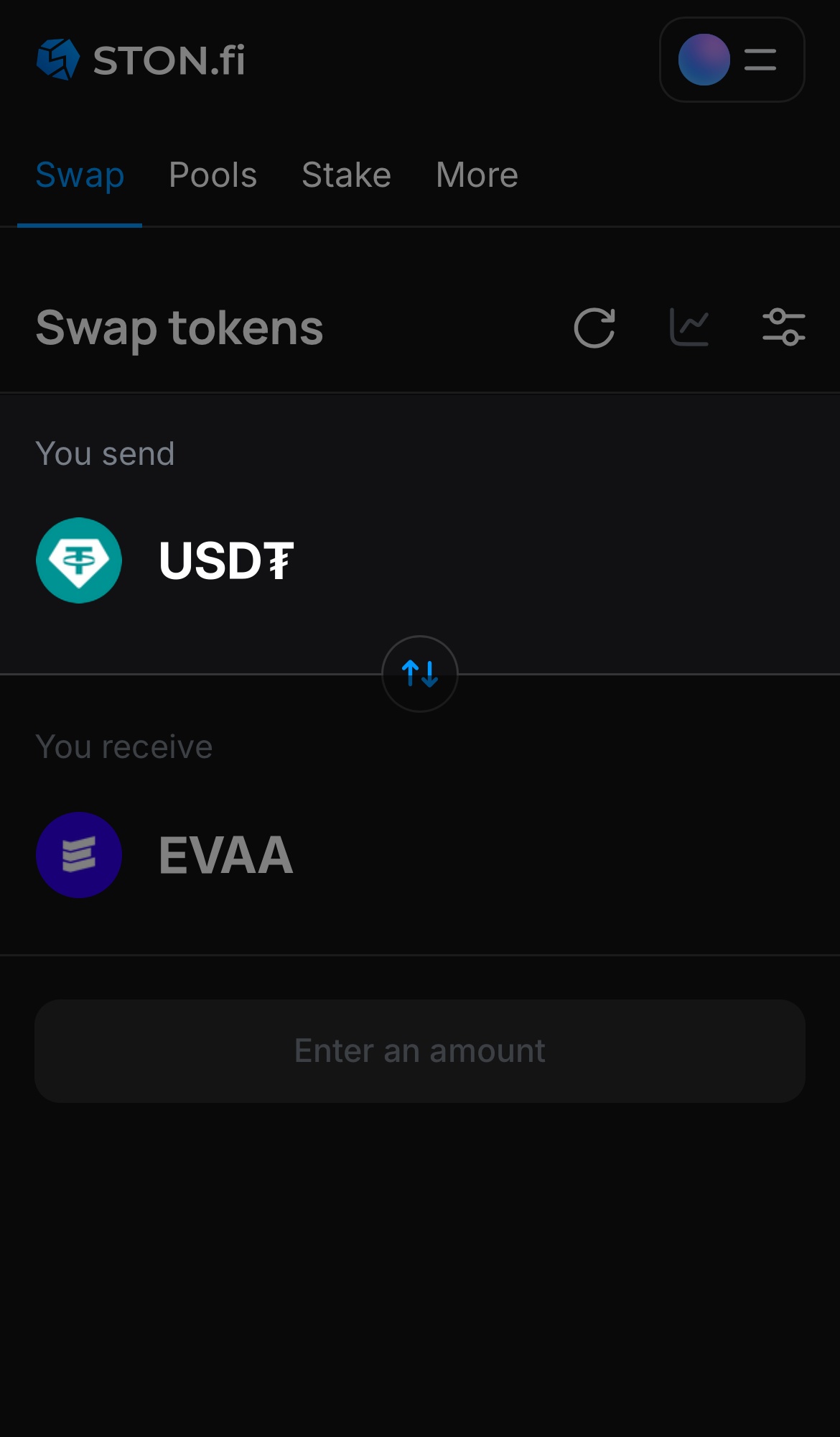 Pilih token pada kotak ‘You send’ — misalnya, USD₮.