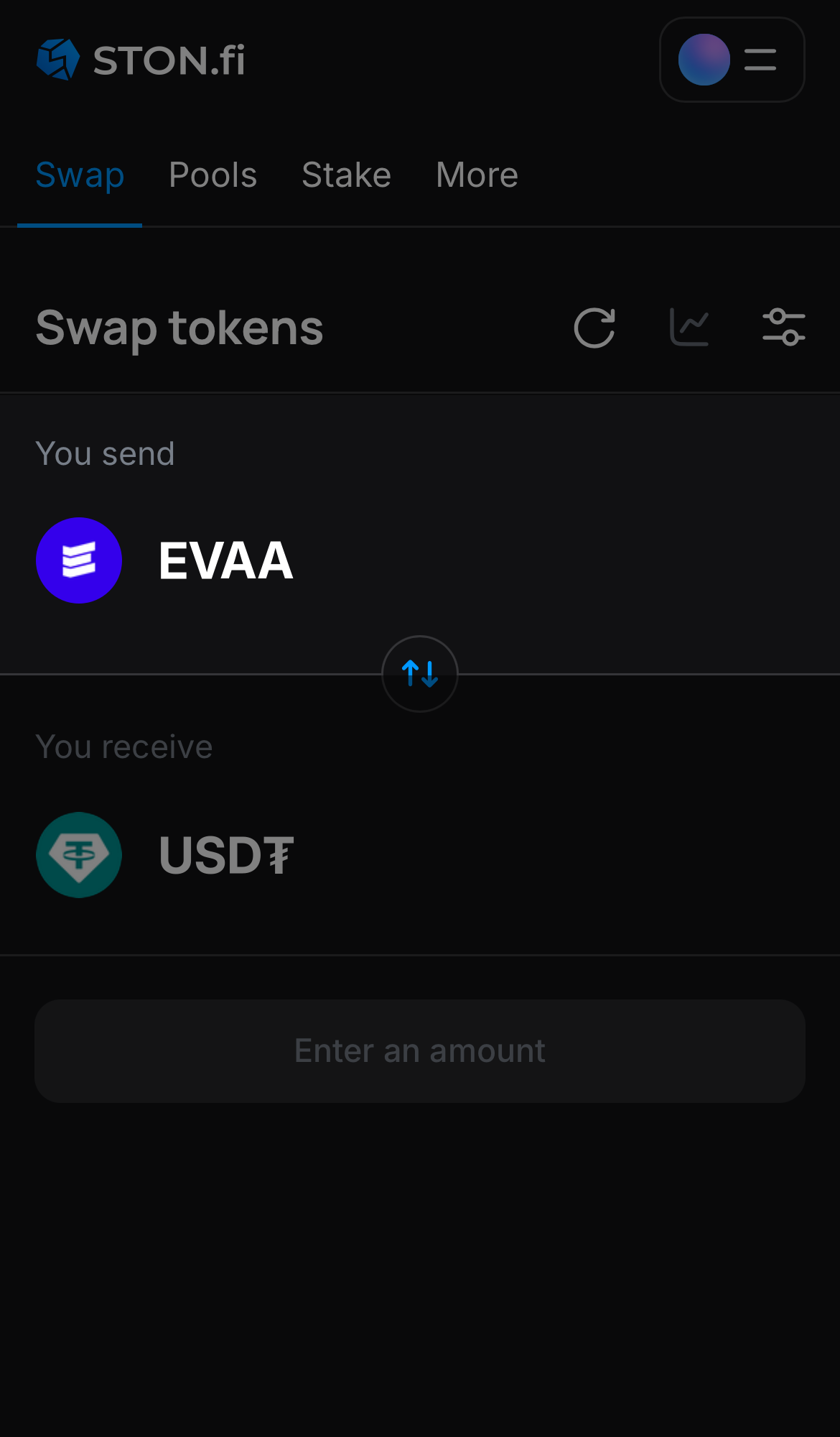 Pilih EVAA pada kotak ‘You send‘.