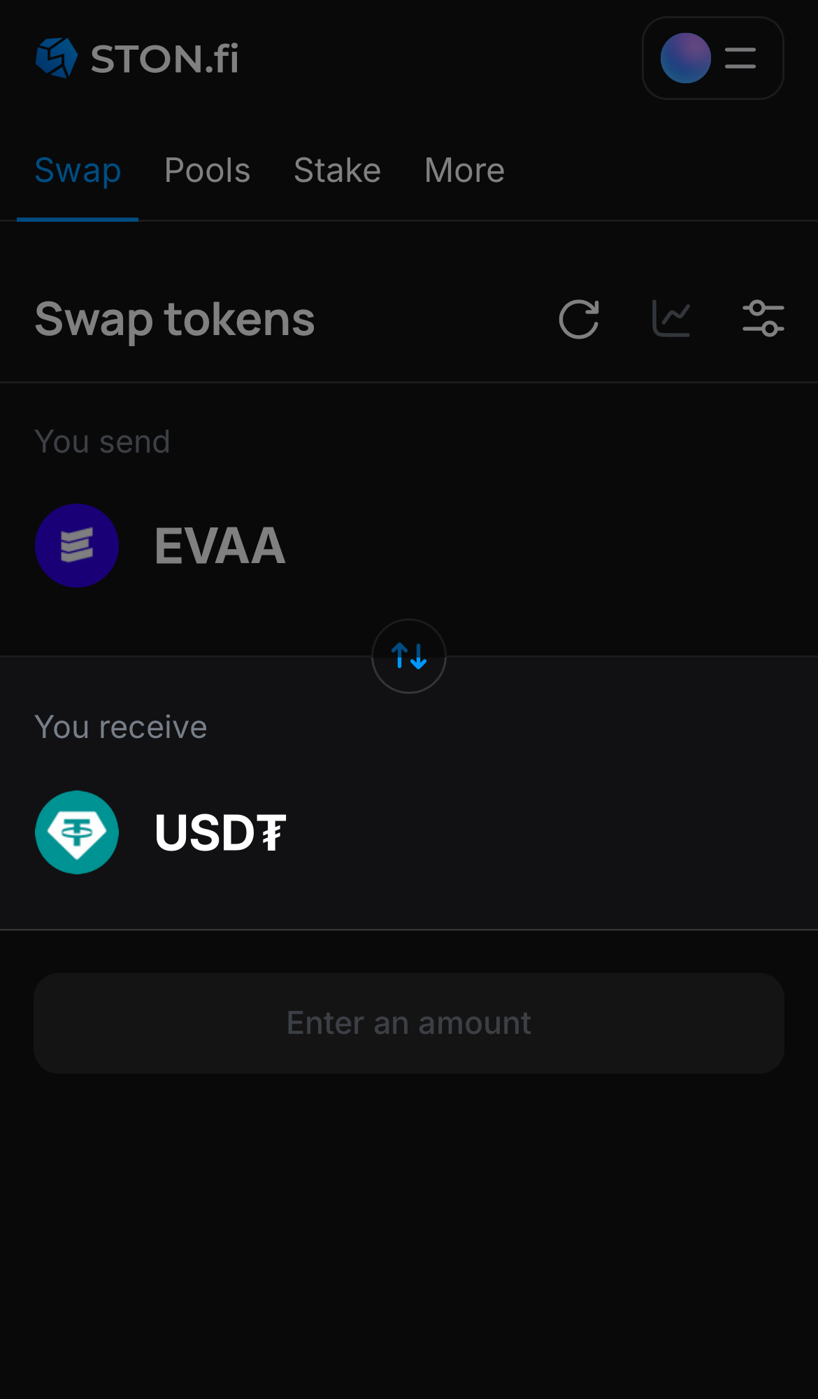 Pilih token pada kotak ‘You receive’ — misalnya, USD₮.