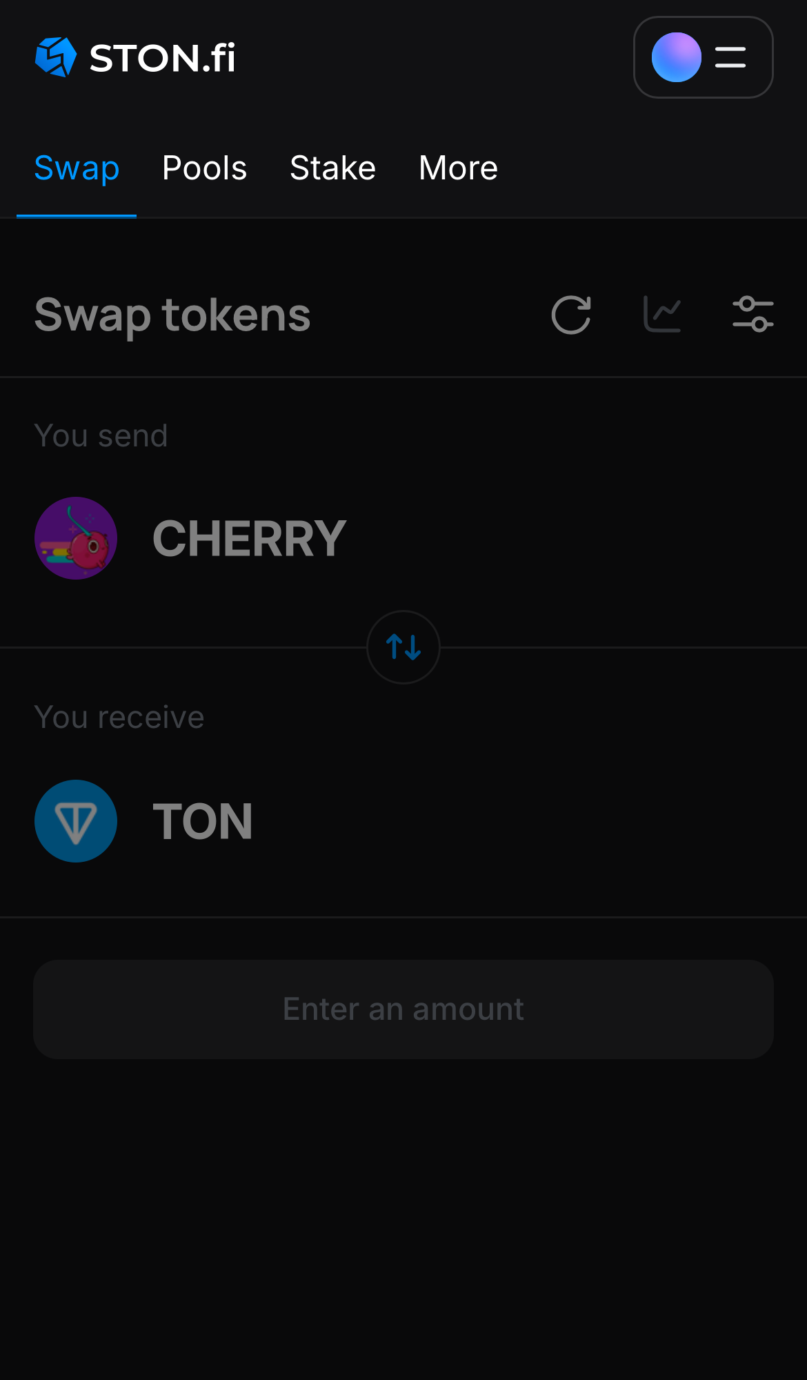 Ouvrez l’ application STON.fi et allez sur l’onglet ‘Swap‘.