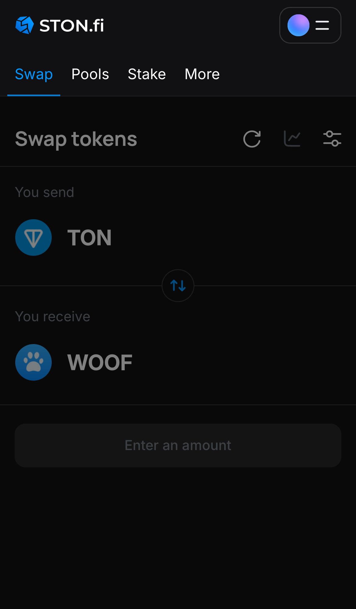 Buka aplikasi STON.fi dan buka tab ‘Swap‘.