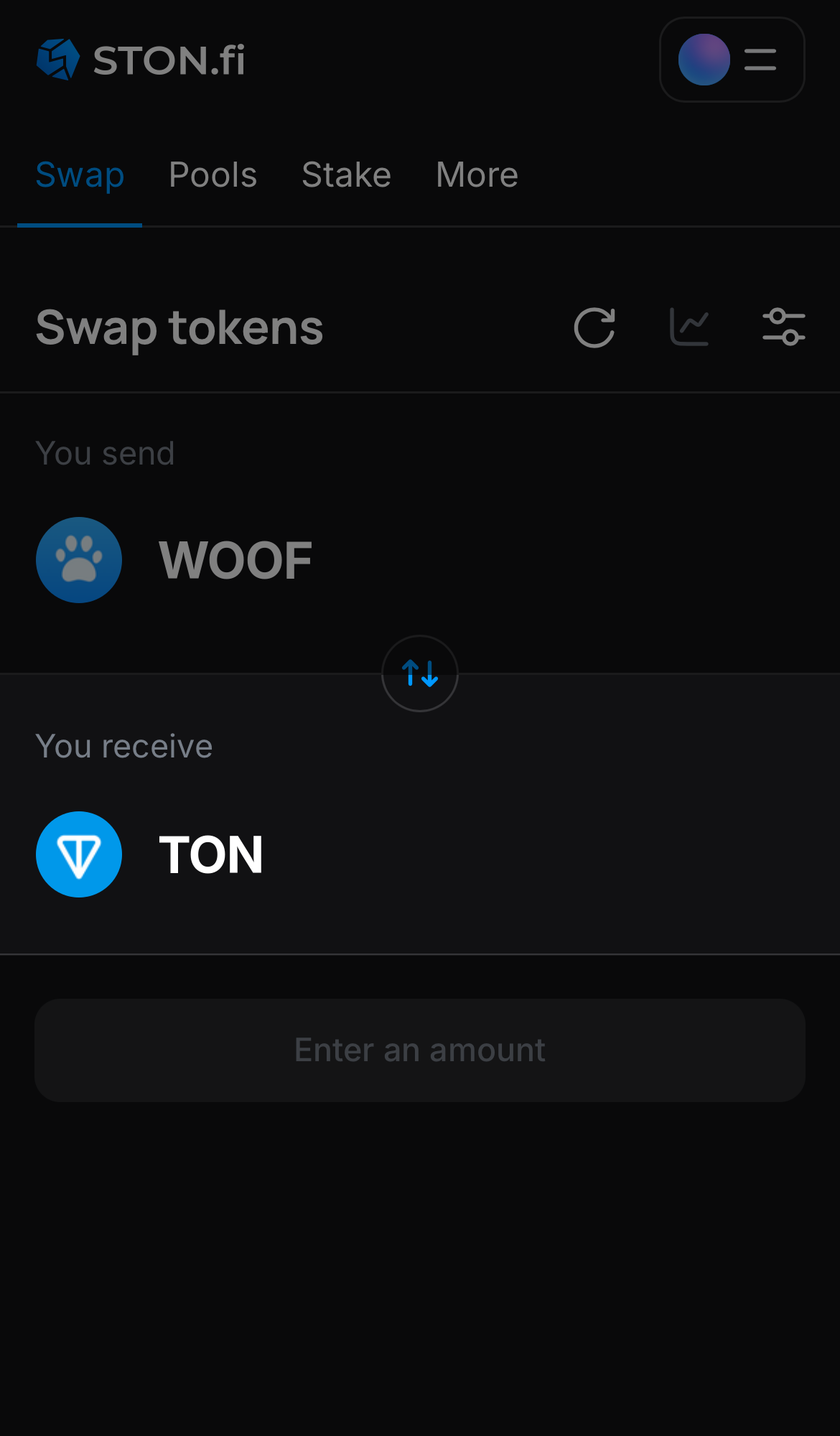 Pilih token pada kotak ‘You receive’ — misalnya, TON.