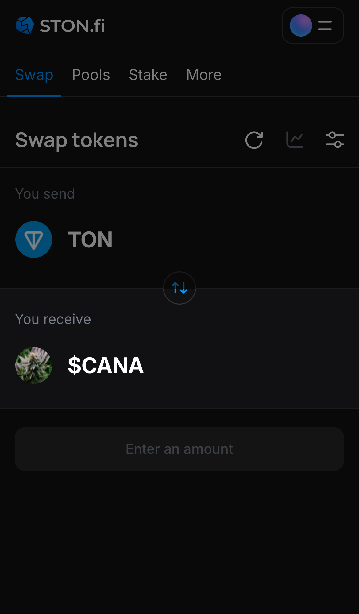 Selecione $CANA na caixa ‘You receive‘.