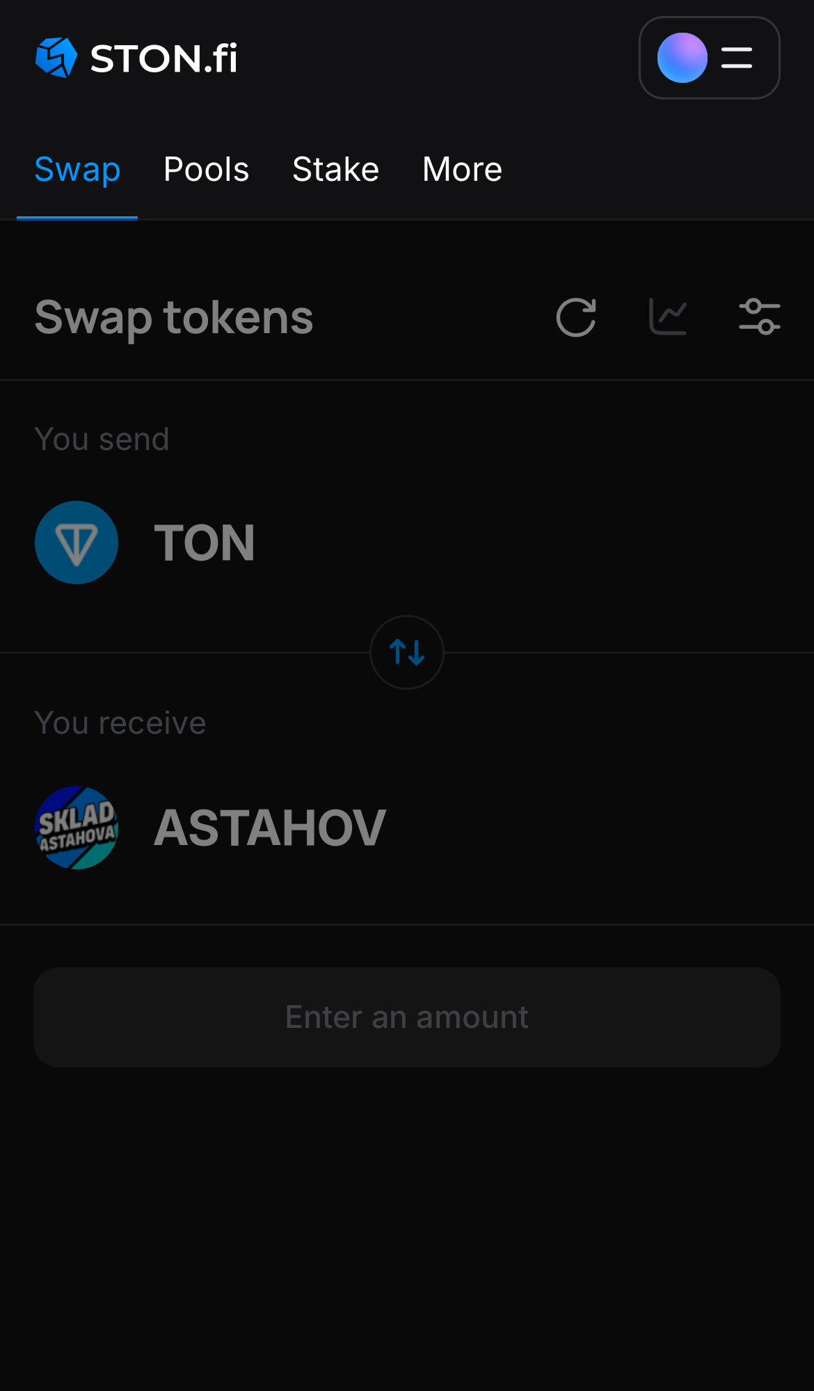 Abra o aplicativo STON.fi e vá até a aba ‘Swap‘.