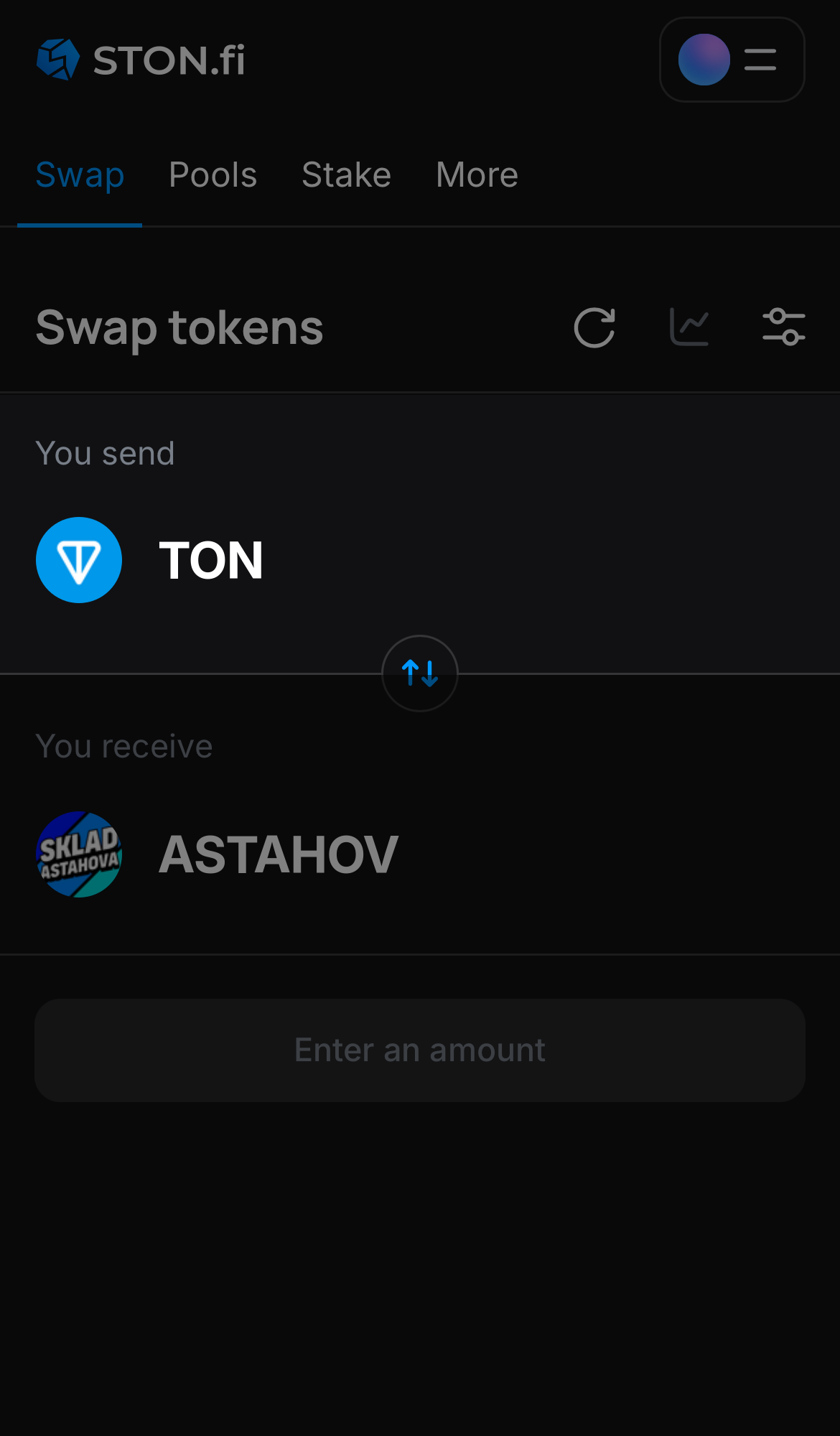 Selecione um token na caixa ‘You send’ — por exemplo, TON.