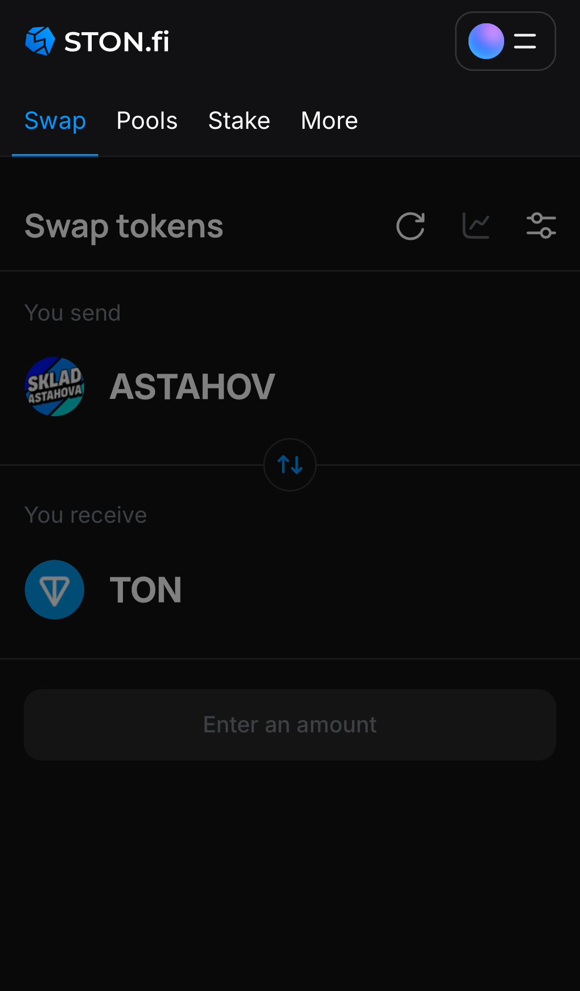 Abra o aplicativo STON.fi e vá até a aba ‘Swap‘.