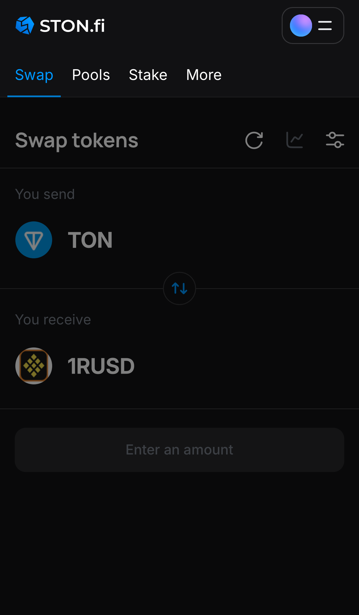 Abre la aplicación STON.fi y dirígete a la pestaña ‘Swap‘.