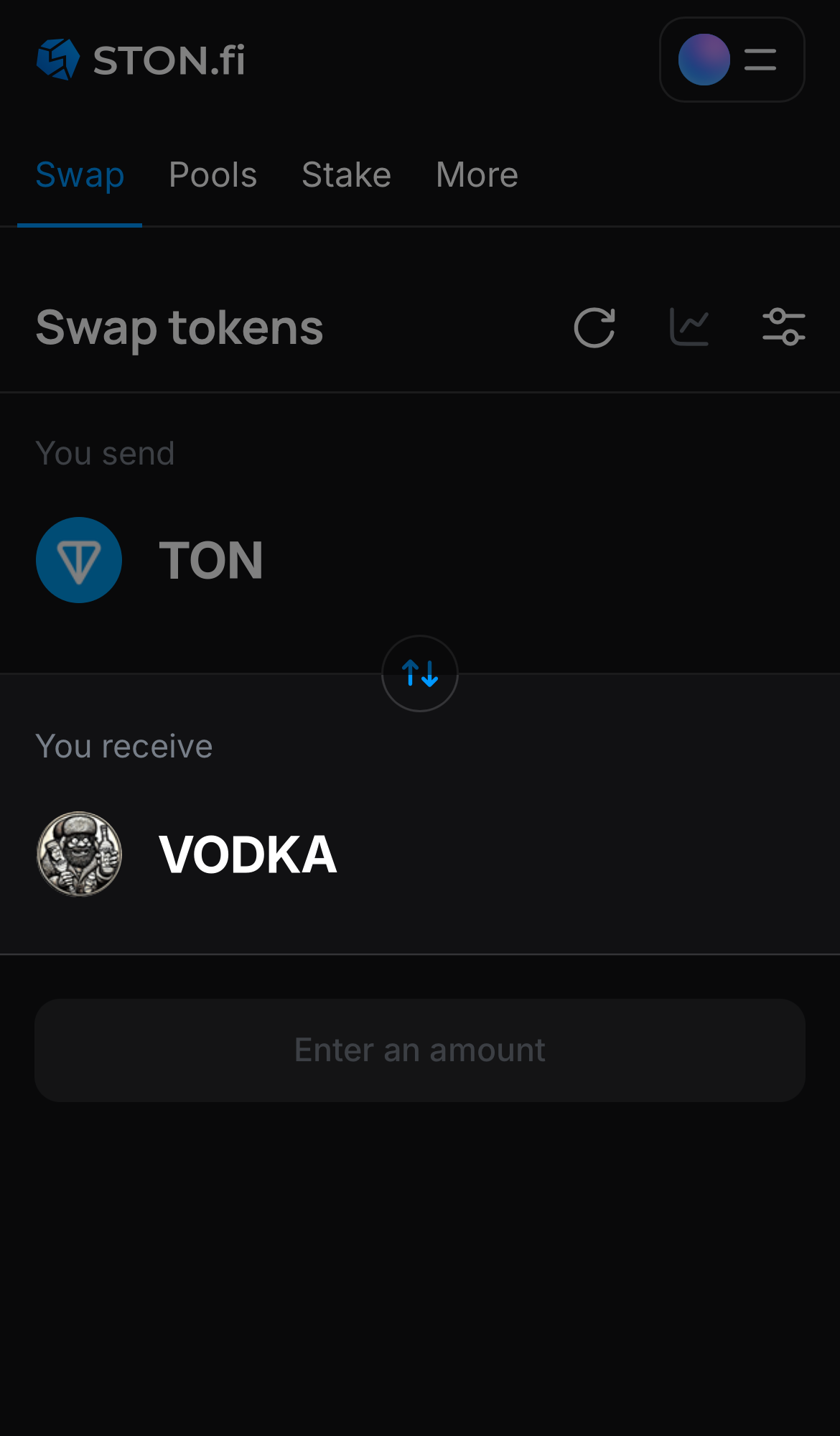 Choose VODKA in the ‘You receive‘ box.