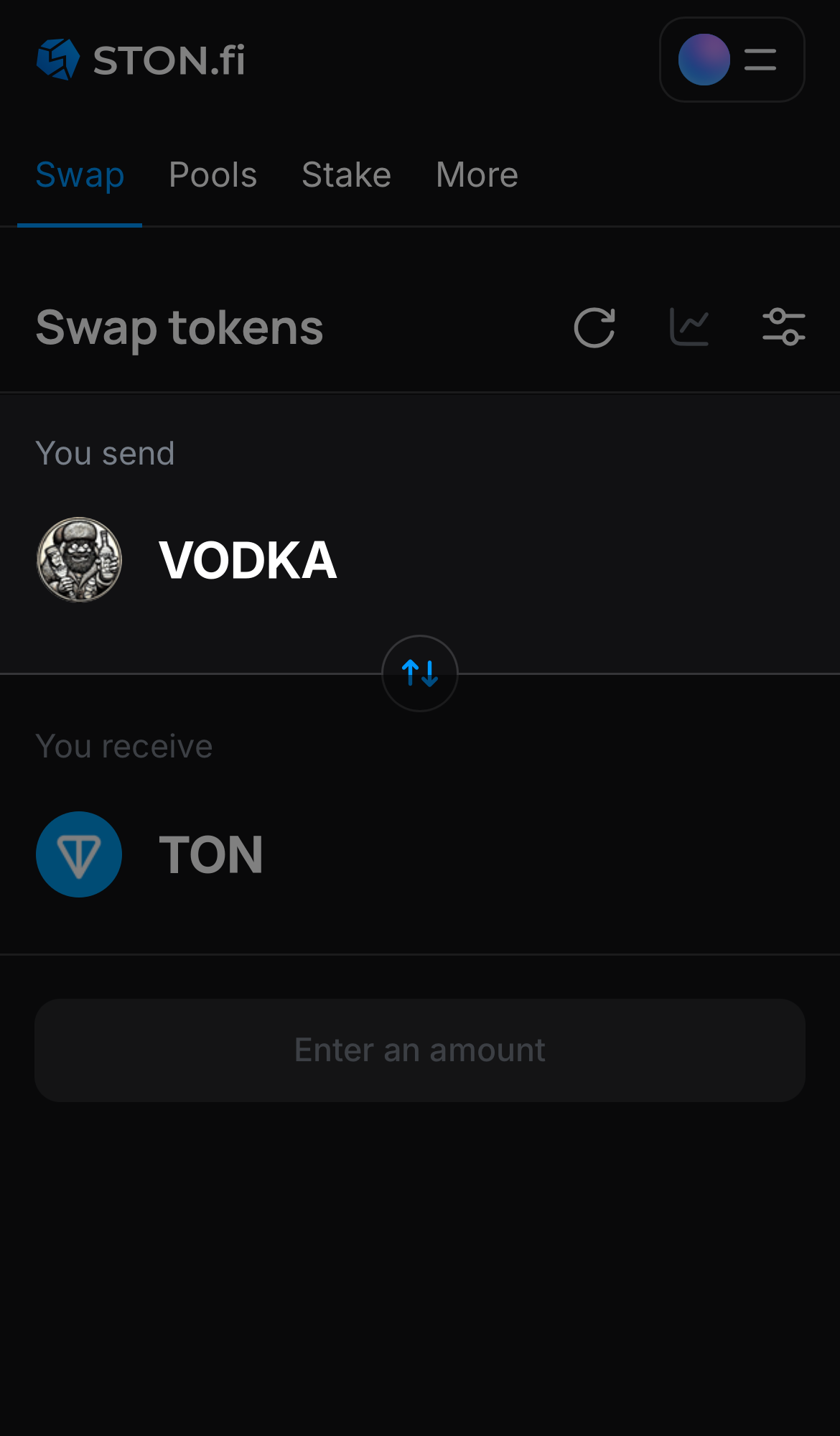 Choose VODKA in the ‘You send‘ box.