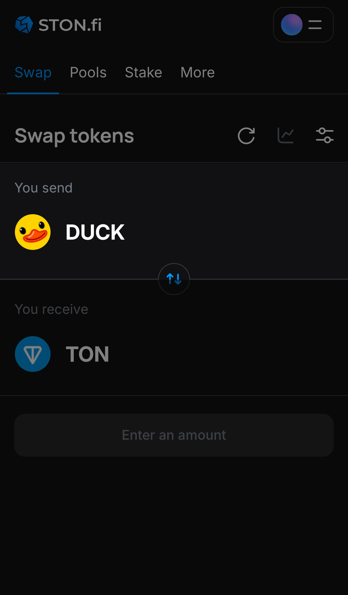 Choose DUCK in the ‘You send‘ box.