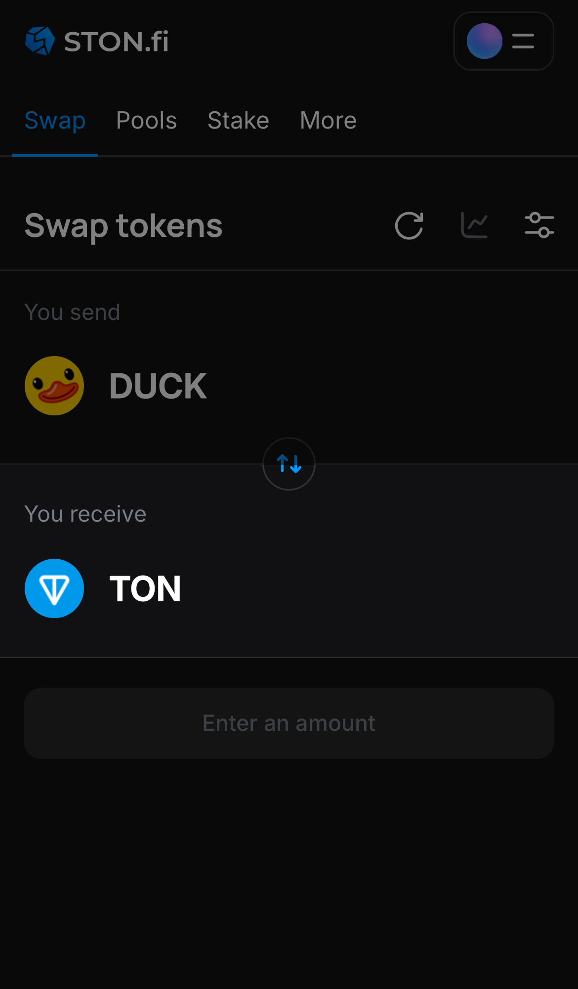 Choose a token in the ‘You receive’ box — for example, TON.