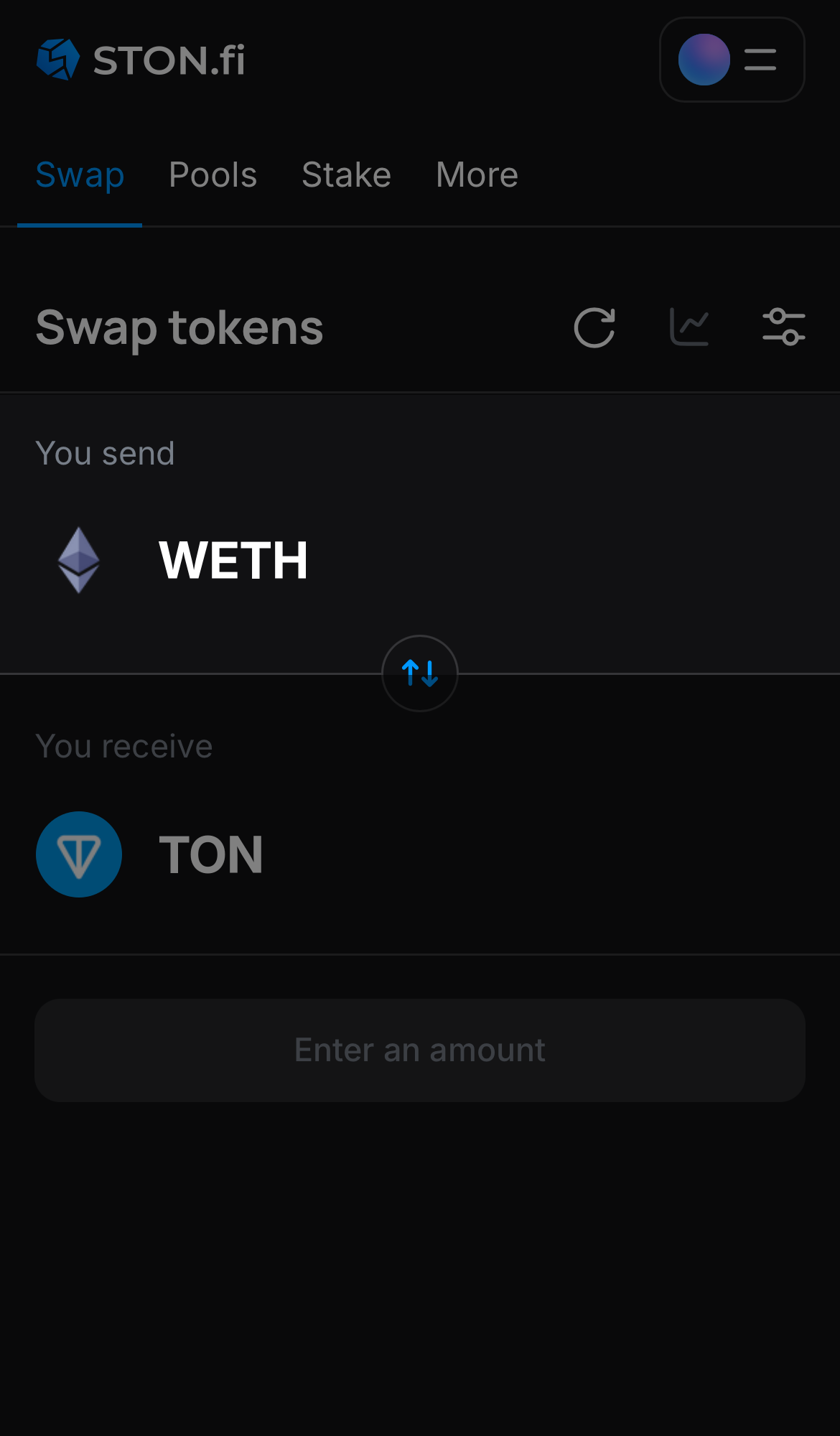Выберете токен WETH в поле «You send».