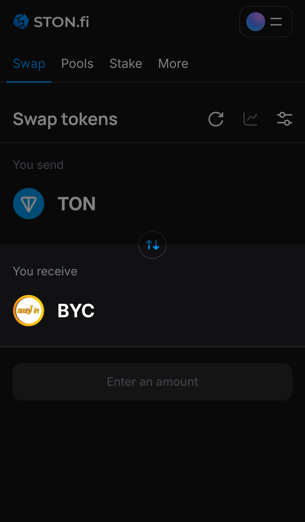 Elige BYC en la casilla ‘You receive‘.