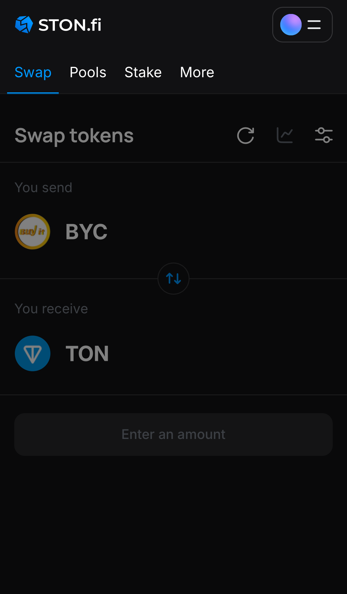Abre la aplicación STON.fi y dirígete a la pestaña ‘Swap‘.