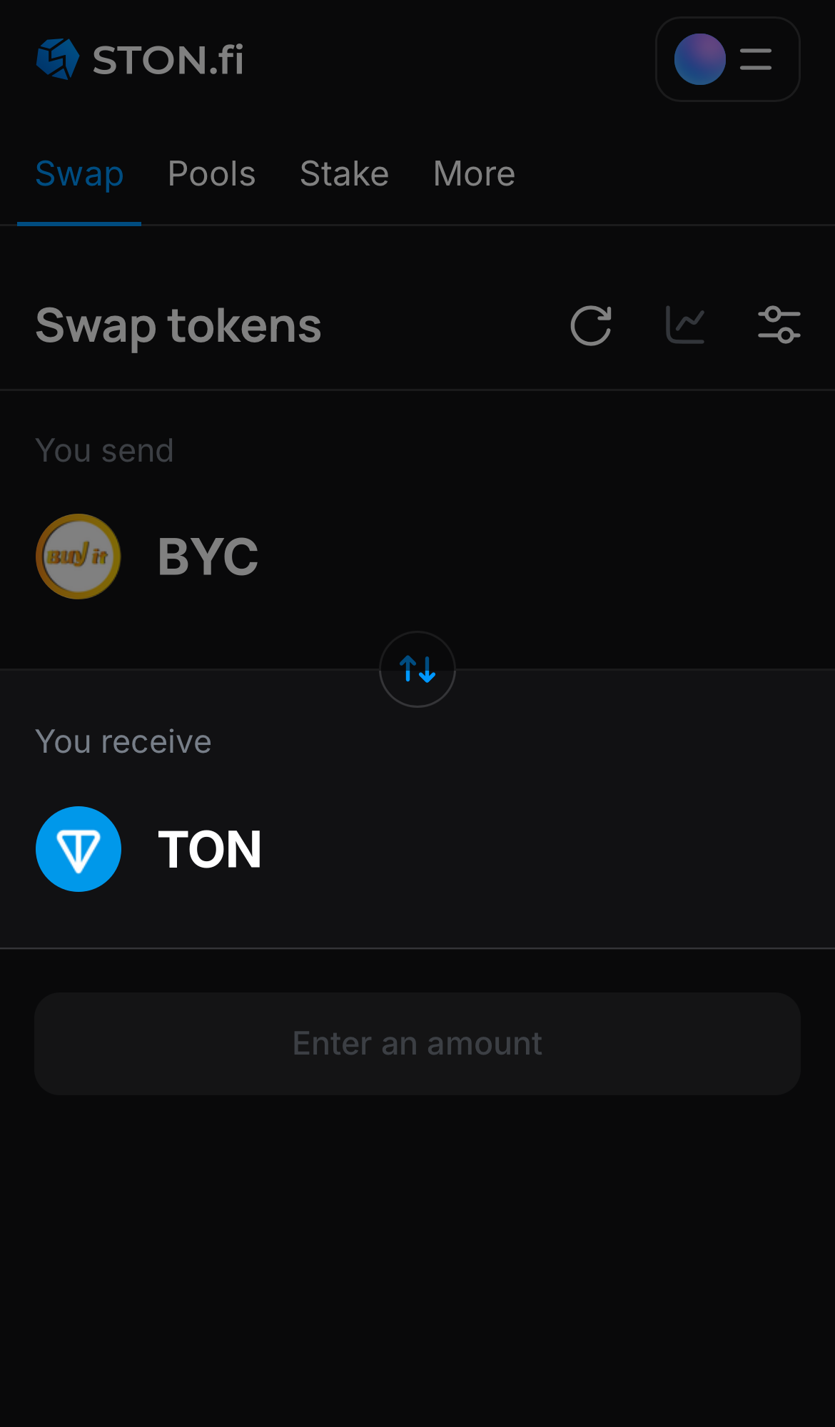 Elige un token en la casilla ‘You receive’ — por ejemplo, TON.