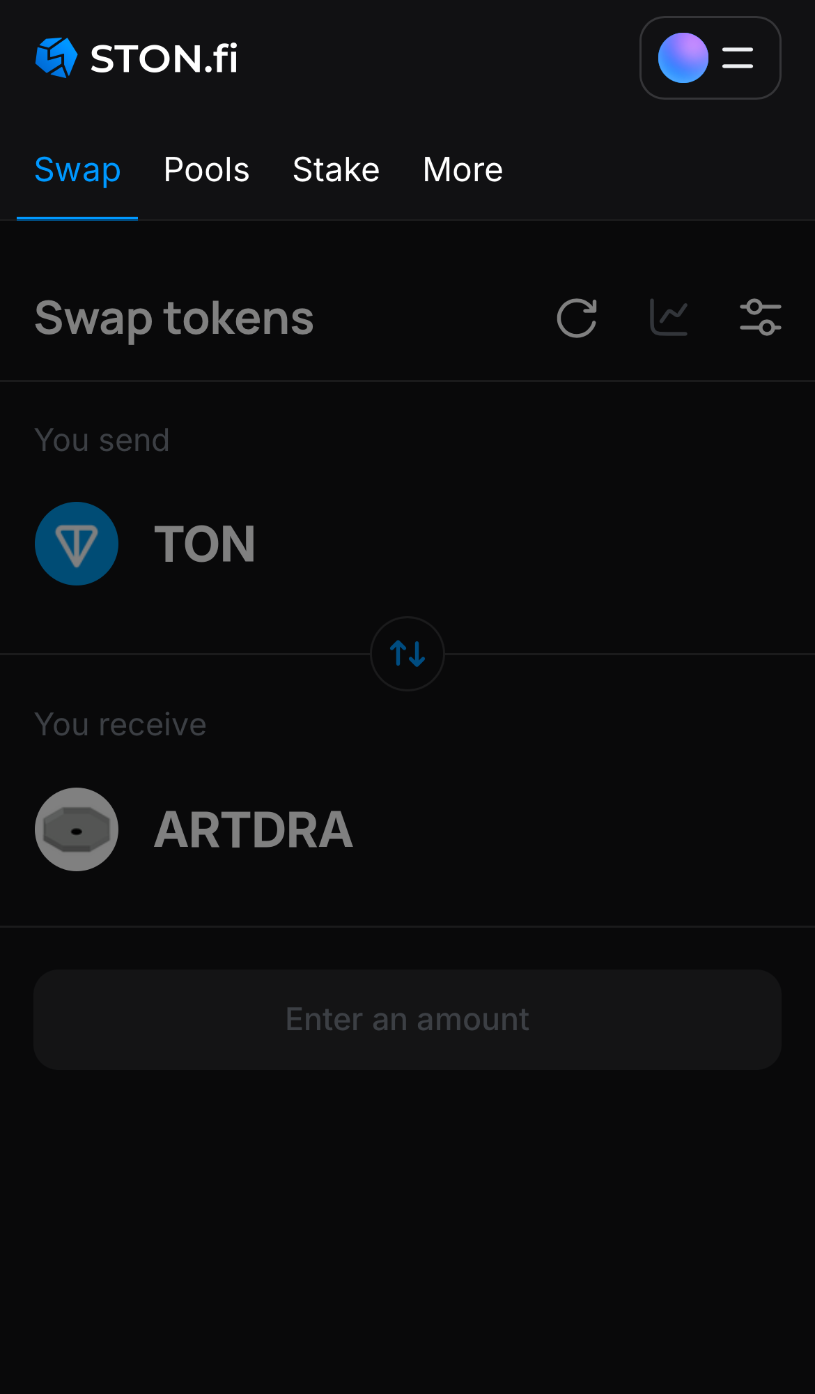 Buka aplikasi STON.fi dan buka tab ‘Swap‘.