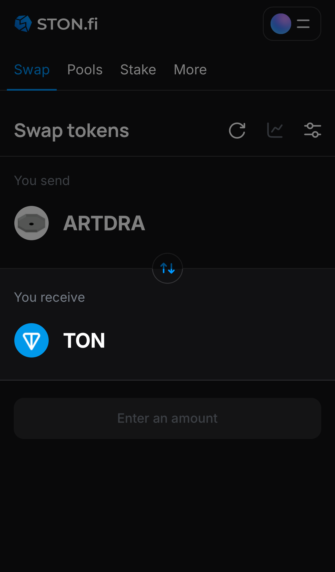 Pilih token pada kotak ‘You receive’ — misalnya, TON.